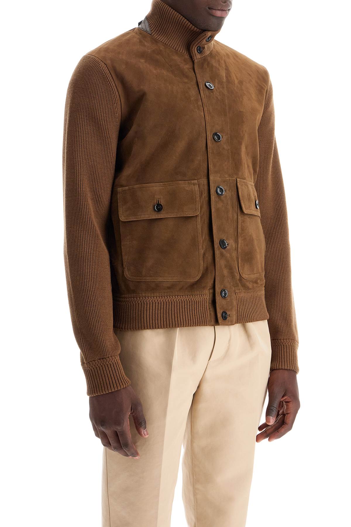 Shop Tom Ford Knit And Suede Blouson In Toffee (brown)