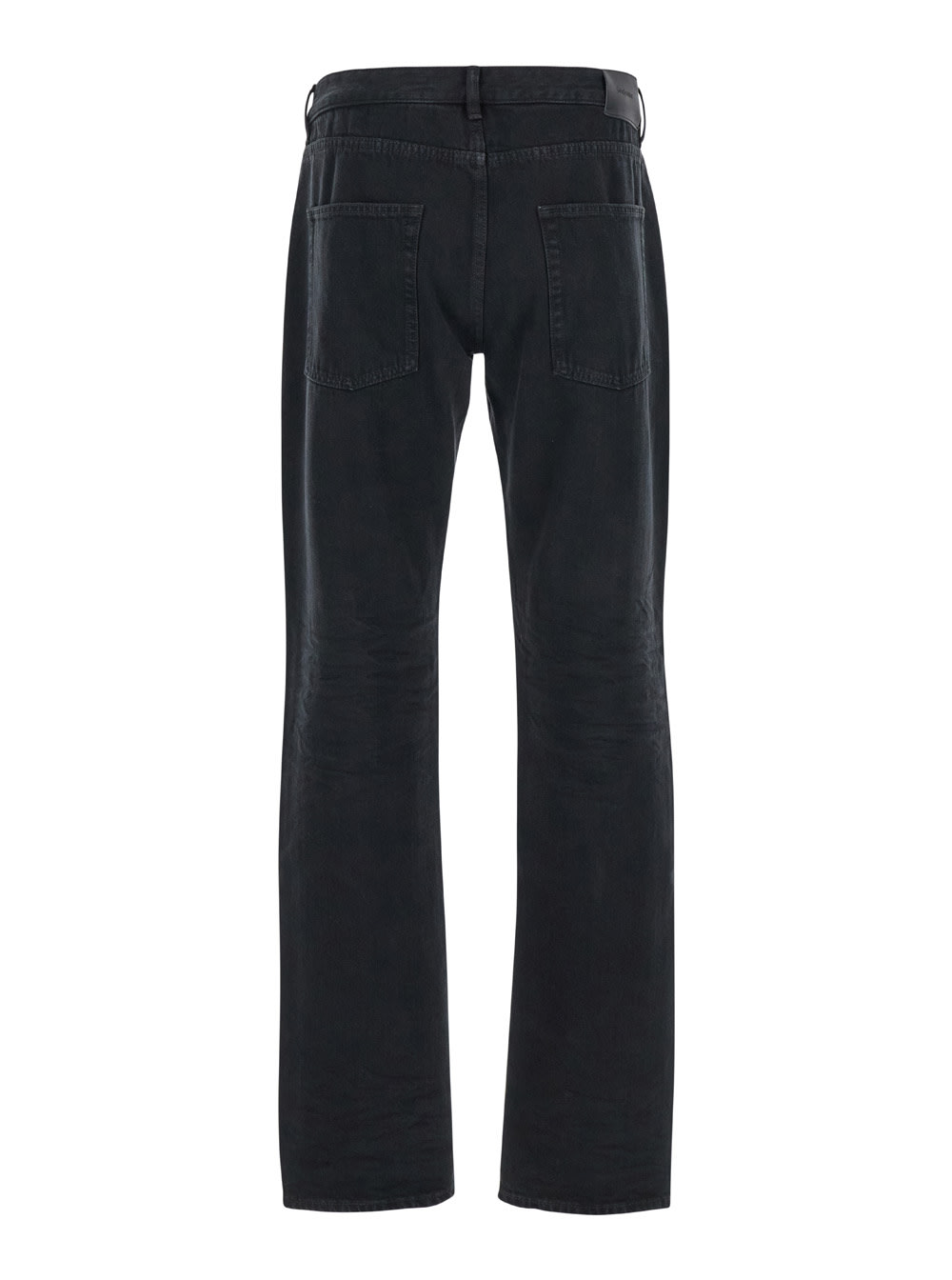 Shop Saint Laurent Black Slim Jeans With Logo Patch In Denim Man