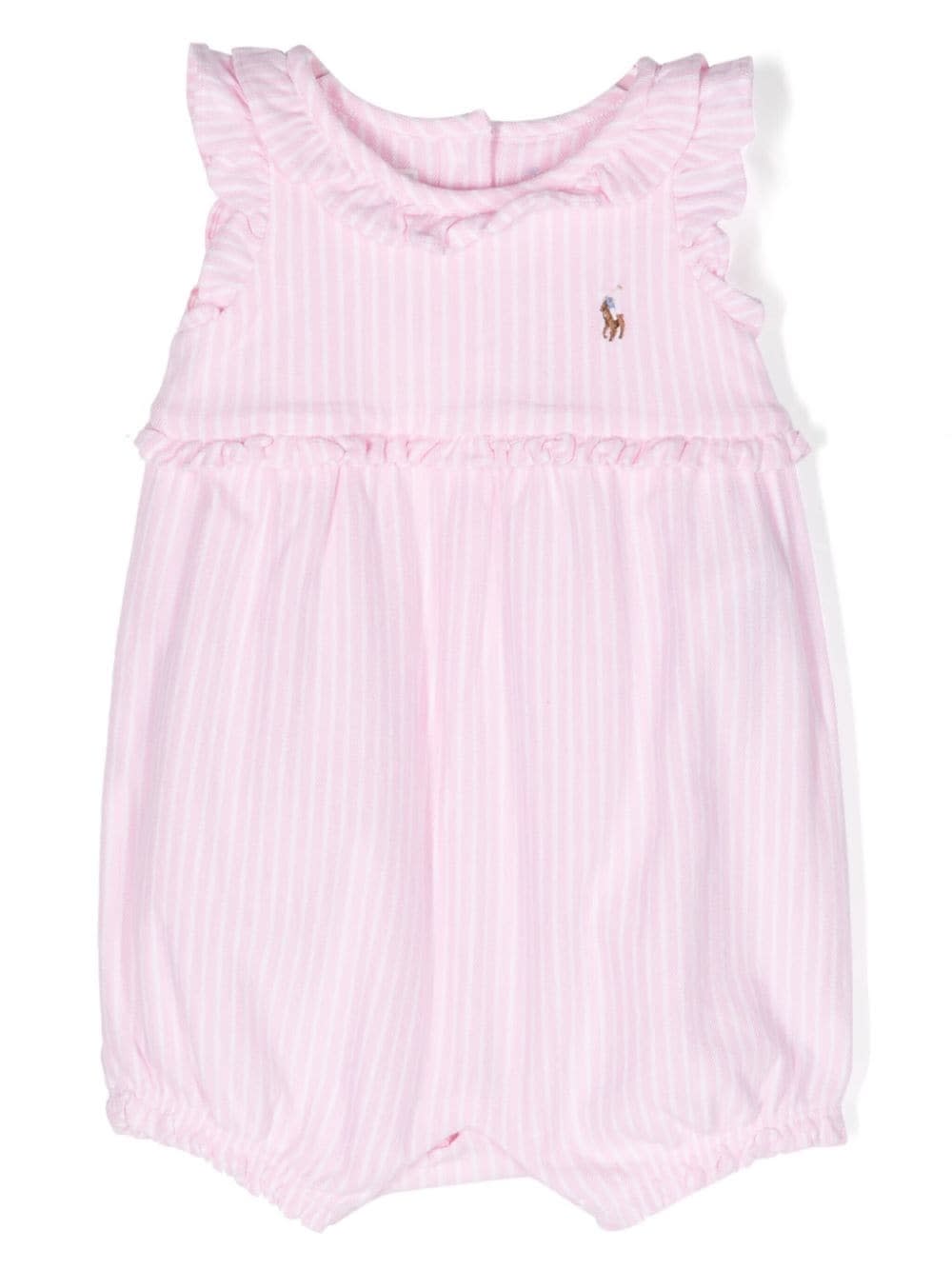 Ralph Lauren Babies' White And Pink Striped Romper With Pony