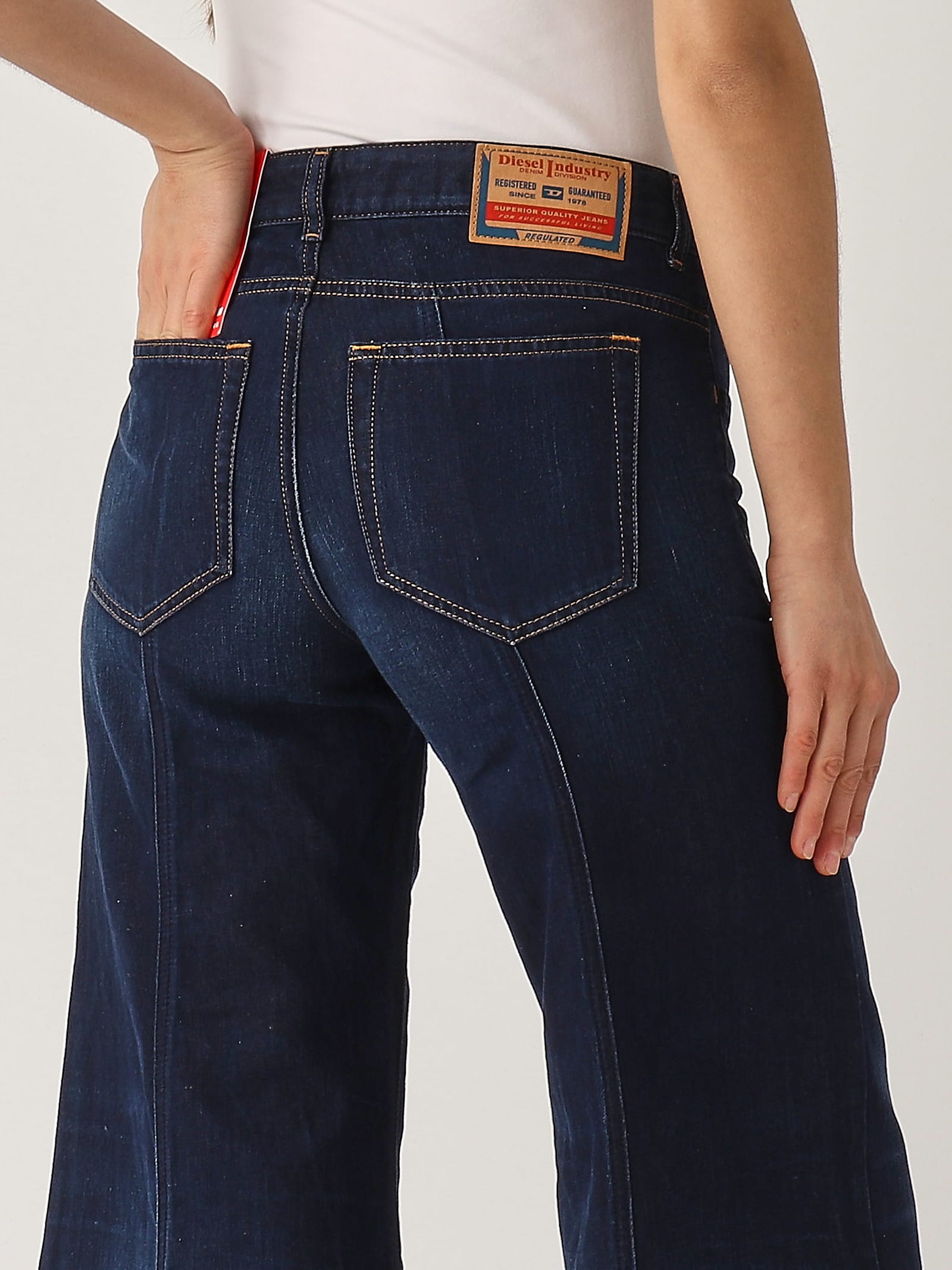 Diesel Logo-patch Wide Leg Jeans In Denim Scuro