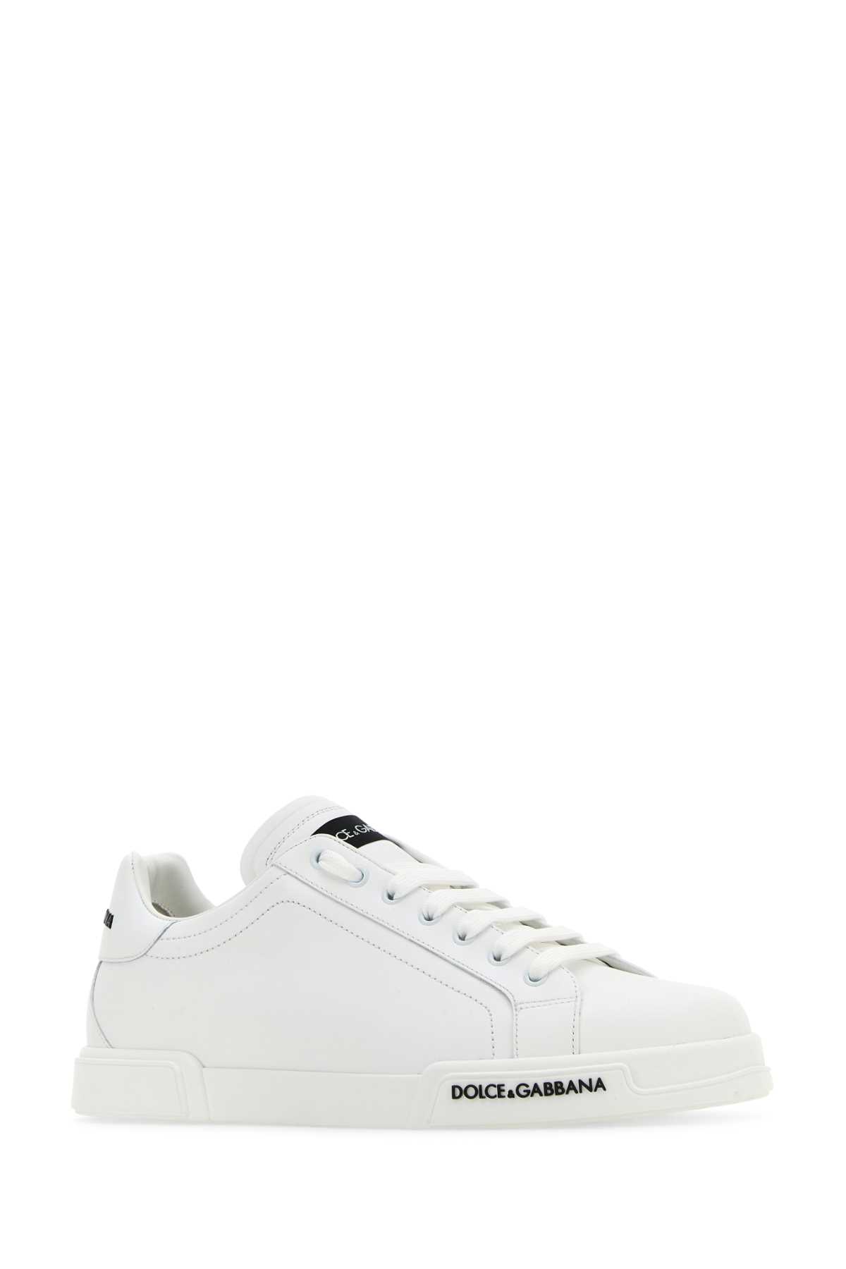 Shop Dolce & Gabbana White Nappa Leather Portofino Sneakers In Bianco