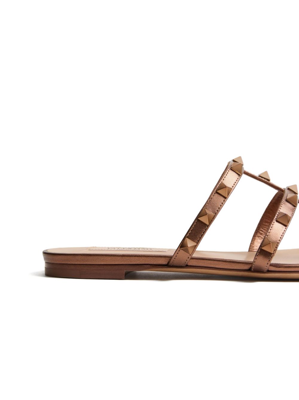 Valentino Rockstud Metallic City Flat Slide Sandals In Brown