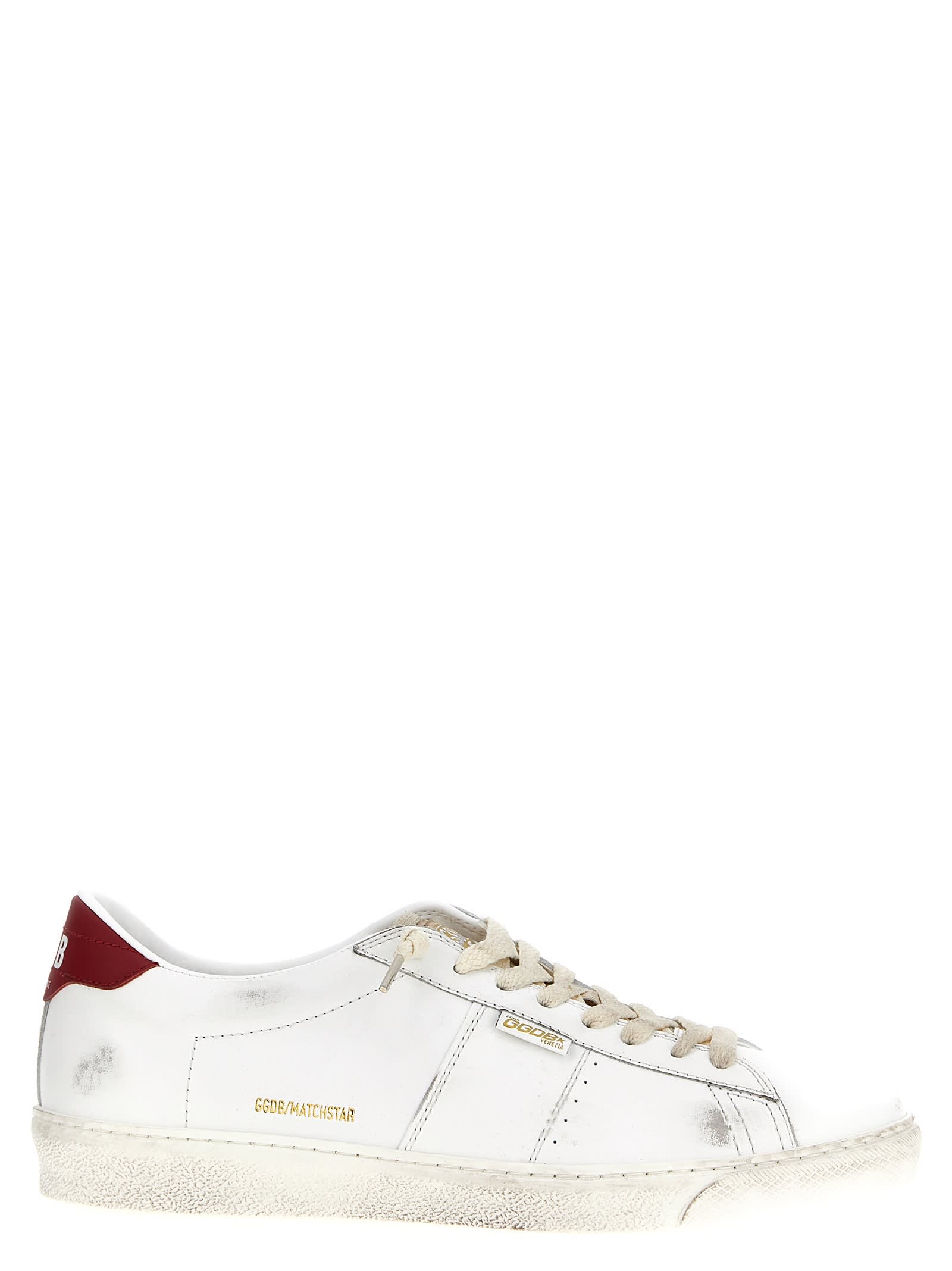 Golden Goose Matchstar Sneakers In Glossy Leather With Glossy Red Leather Heel Tab In White