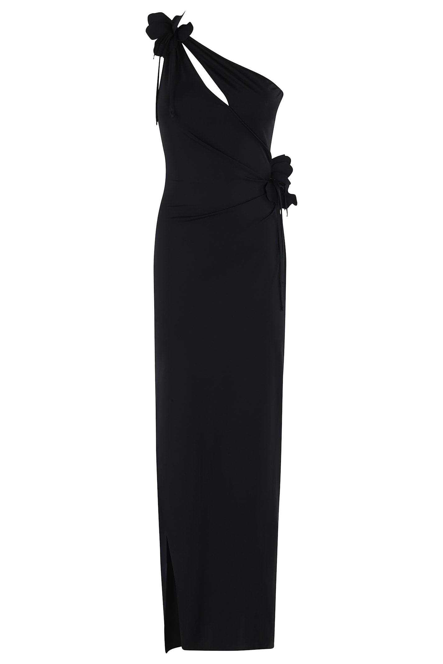 Coperni Flower Gown With Asymmetric Petal Knots In Black