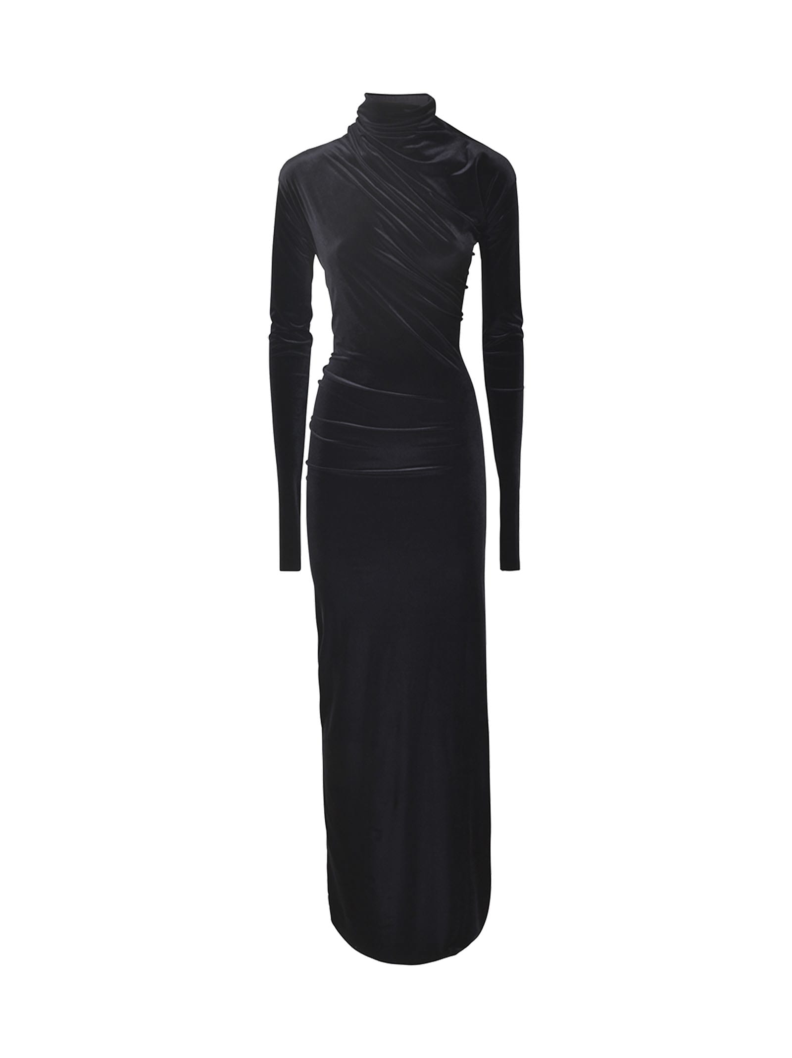 Shop Amazuìn High-neck Slim Velvet Dress In Jet Black