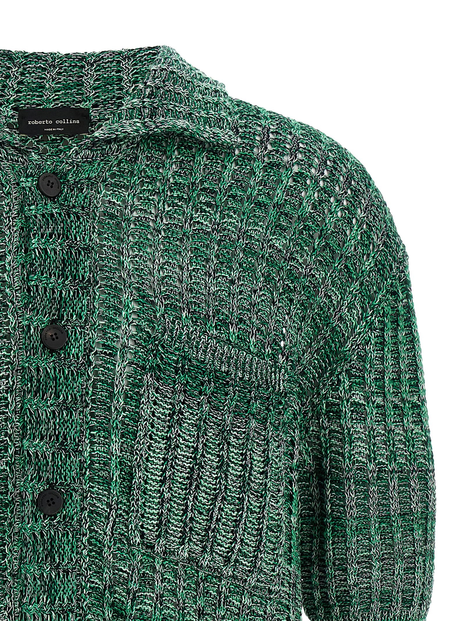 Roberto Collina Polo Shirt Textured Front Pocket In Green