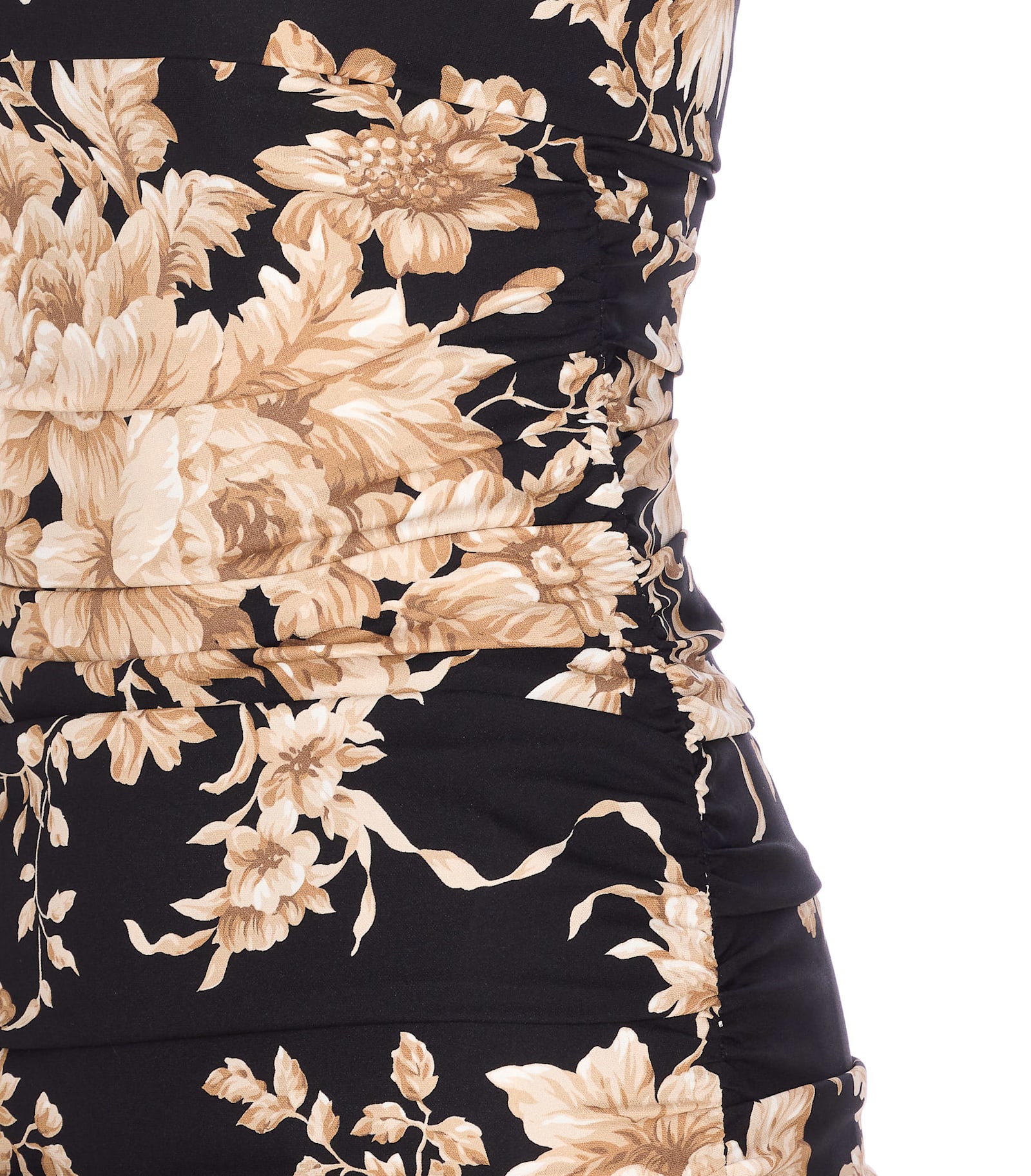 Dolce & Gabbana Floral Print Fitted Dress With Spaghetti Straps In Black