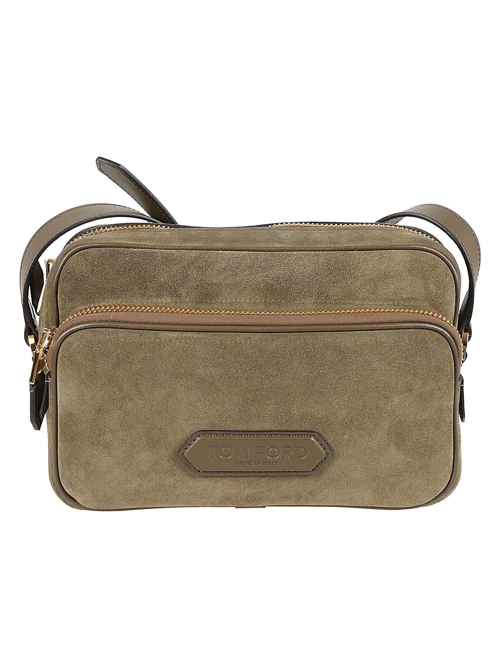 Shop Tom Ford Logo Patched Crossbody Bag In Beech Green/derby Green