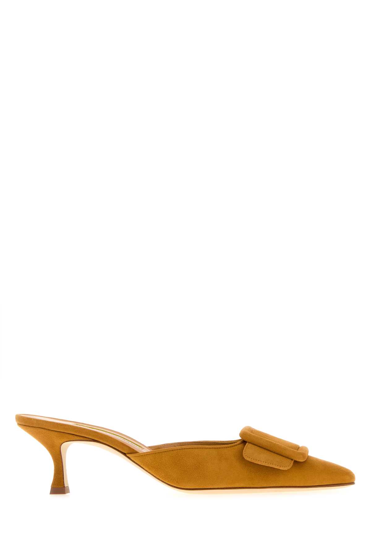 Manolo Blahnik 50mm Maysale Suede Kitten-heel Mules In Orange