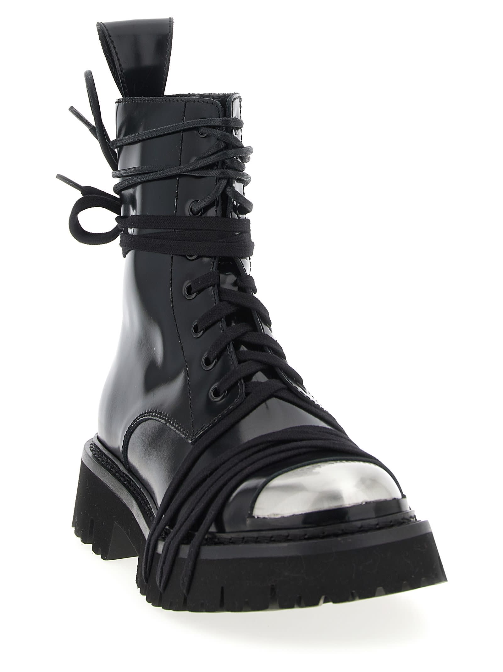 Moschino Glossy Leather Lace-up Boot With Sole In Black