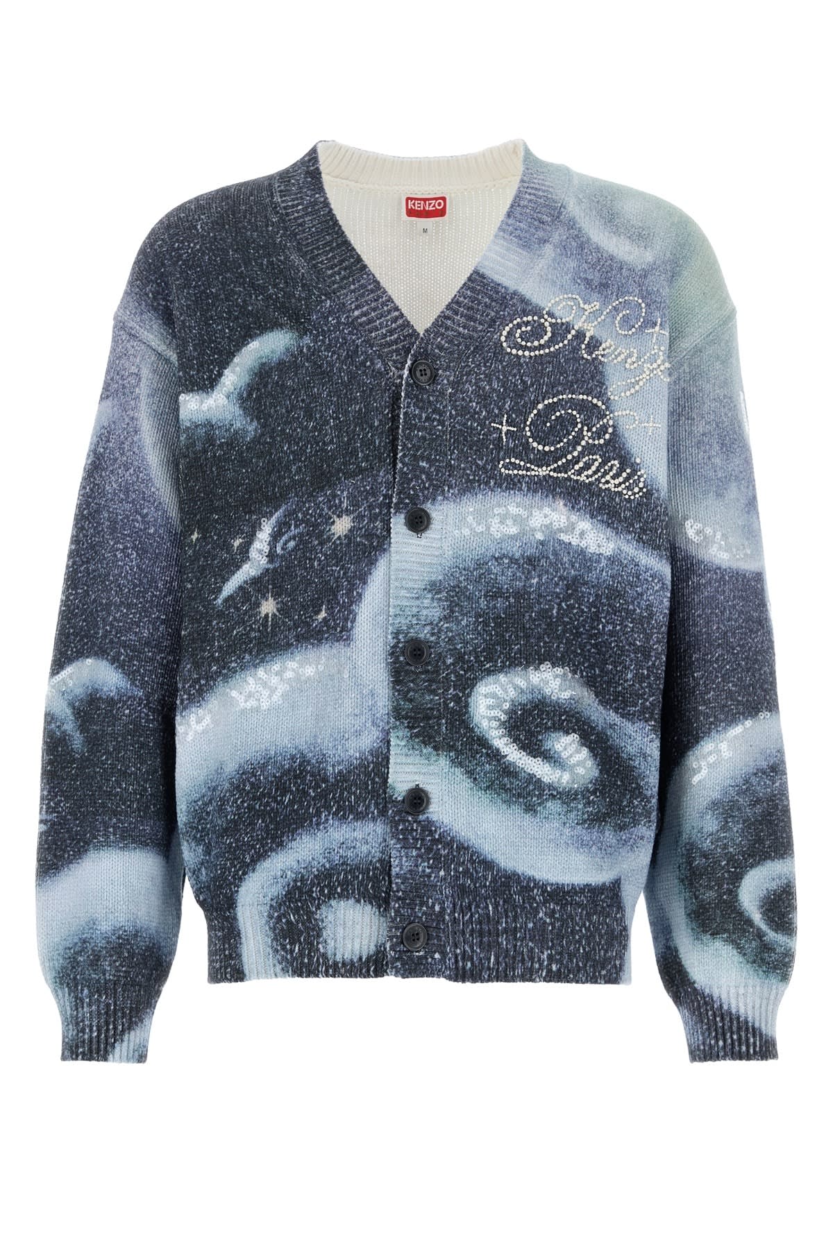 Kenzo Embroidered Cotton Blend Cardigan In Bleunuit