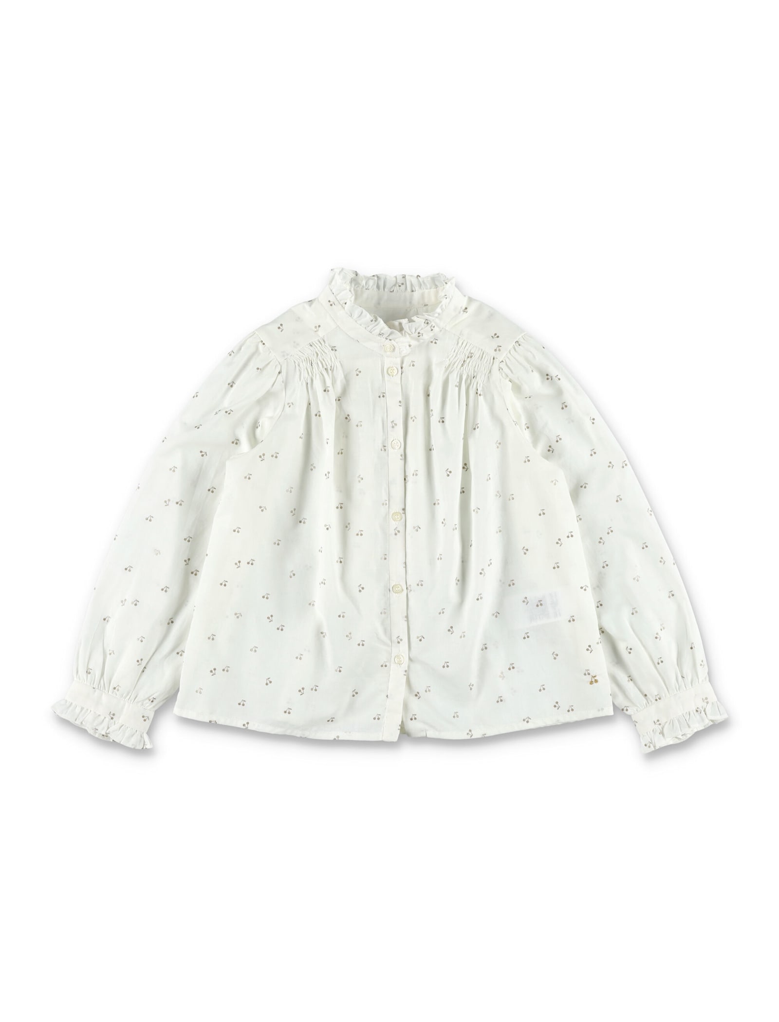 Bonpoint Jorja Blouse In Cotton Voile With Golden Embroidery In White