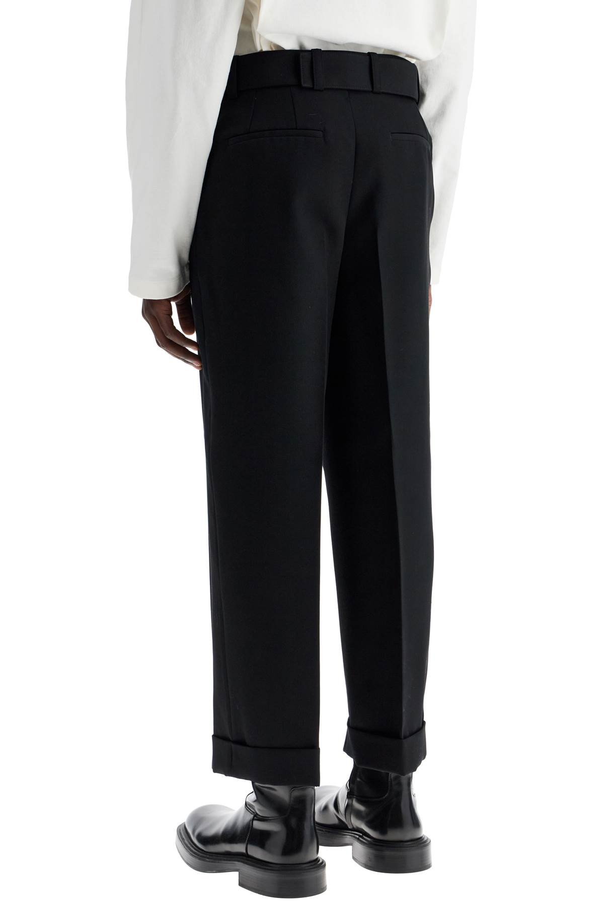 Jil Sander Men Black Wool Gabardine Belted Trousers In Black