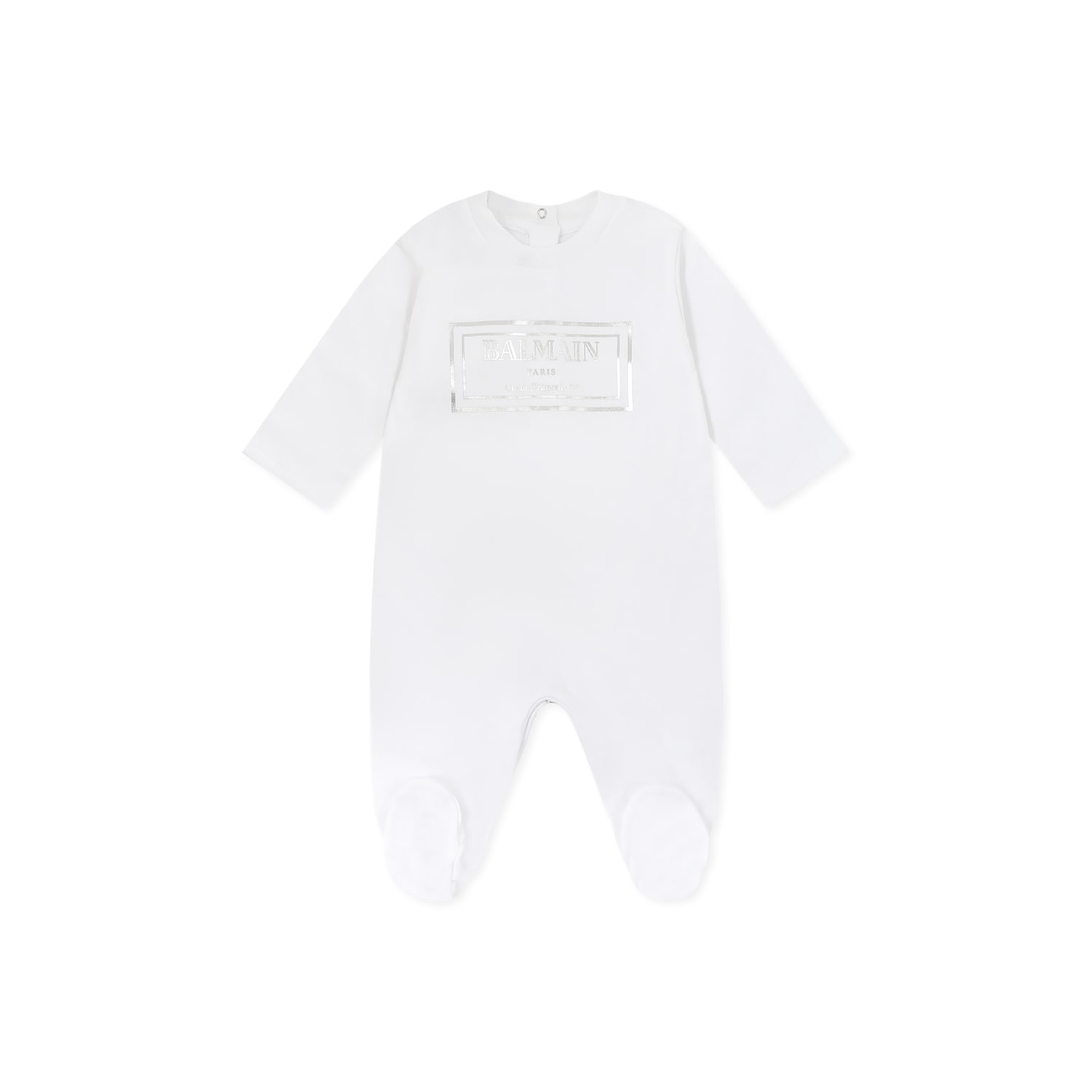 Balmain White Babygrow Set For Babykids With Logo In White