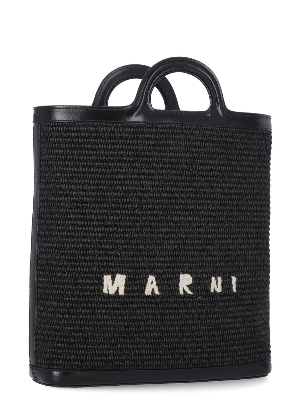 Shop Marni Rafia Shoulder Bag In Black