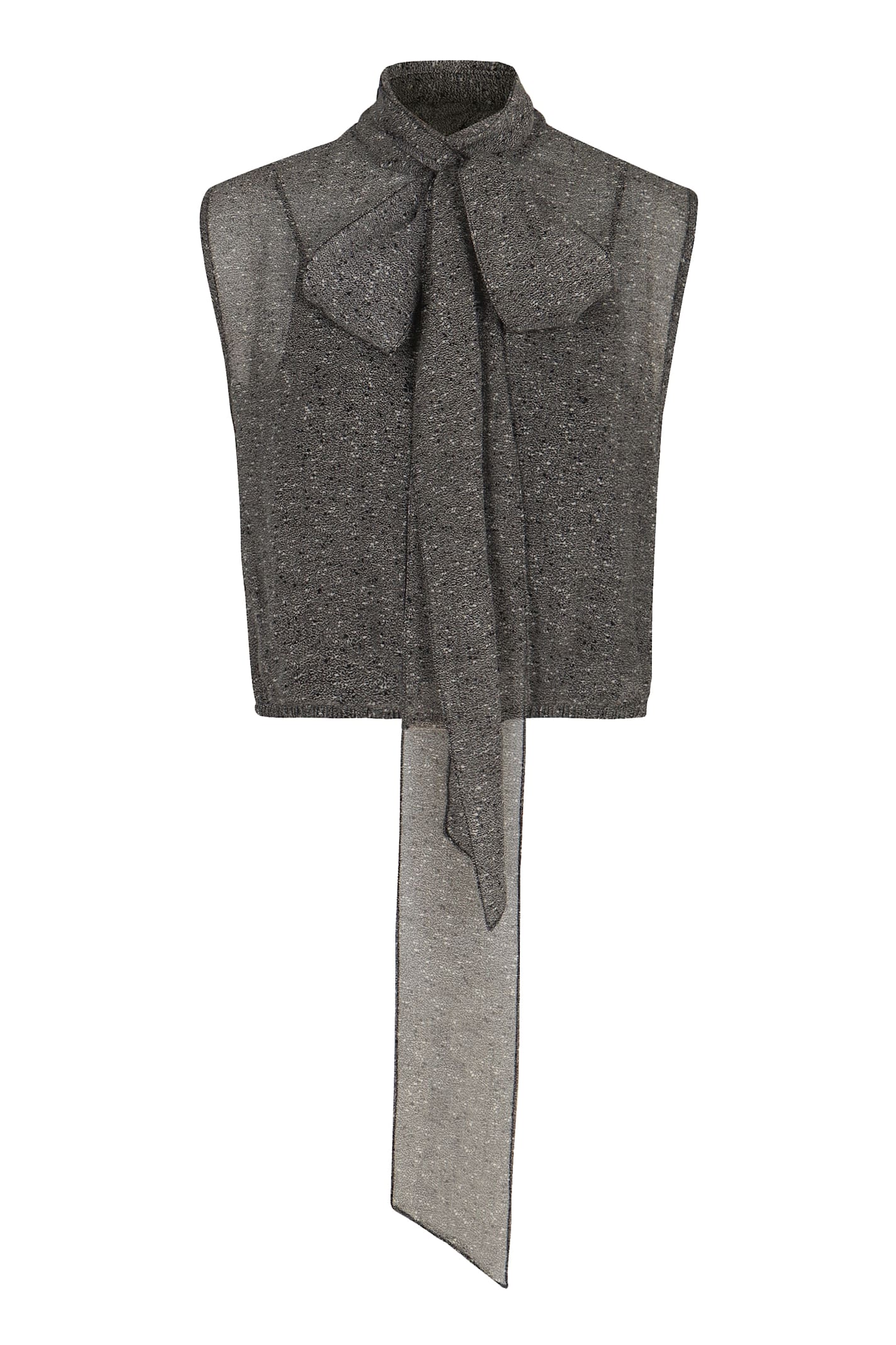 Gucci Top In Georgette Di Seta Trasparente In Gray