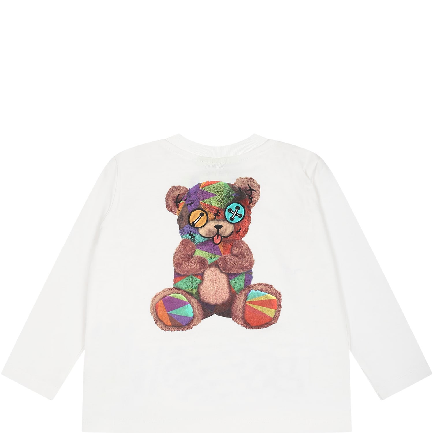 Barrow White T-shirt For Baby Kids With Logo And Teddy Bear In Off White