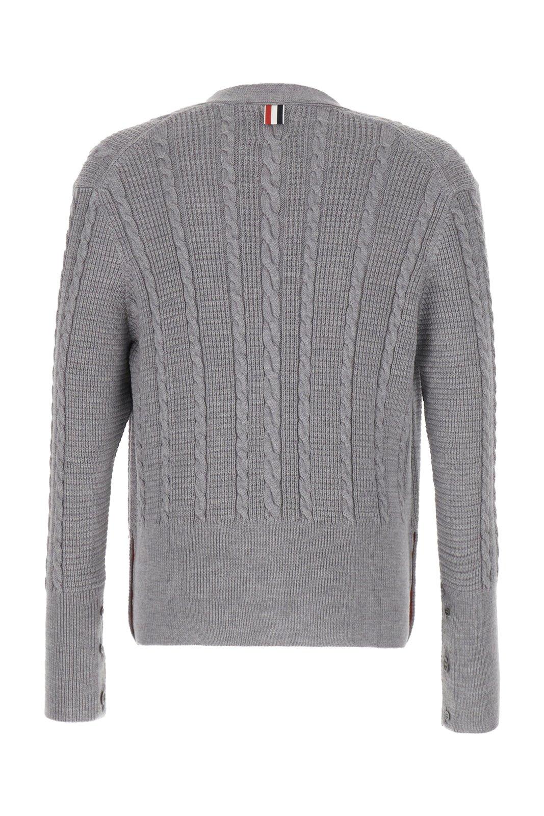 Shop Thom Browne V-neck Buttoned Knitted Cardigan In Light Grey