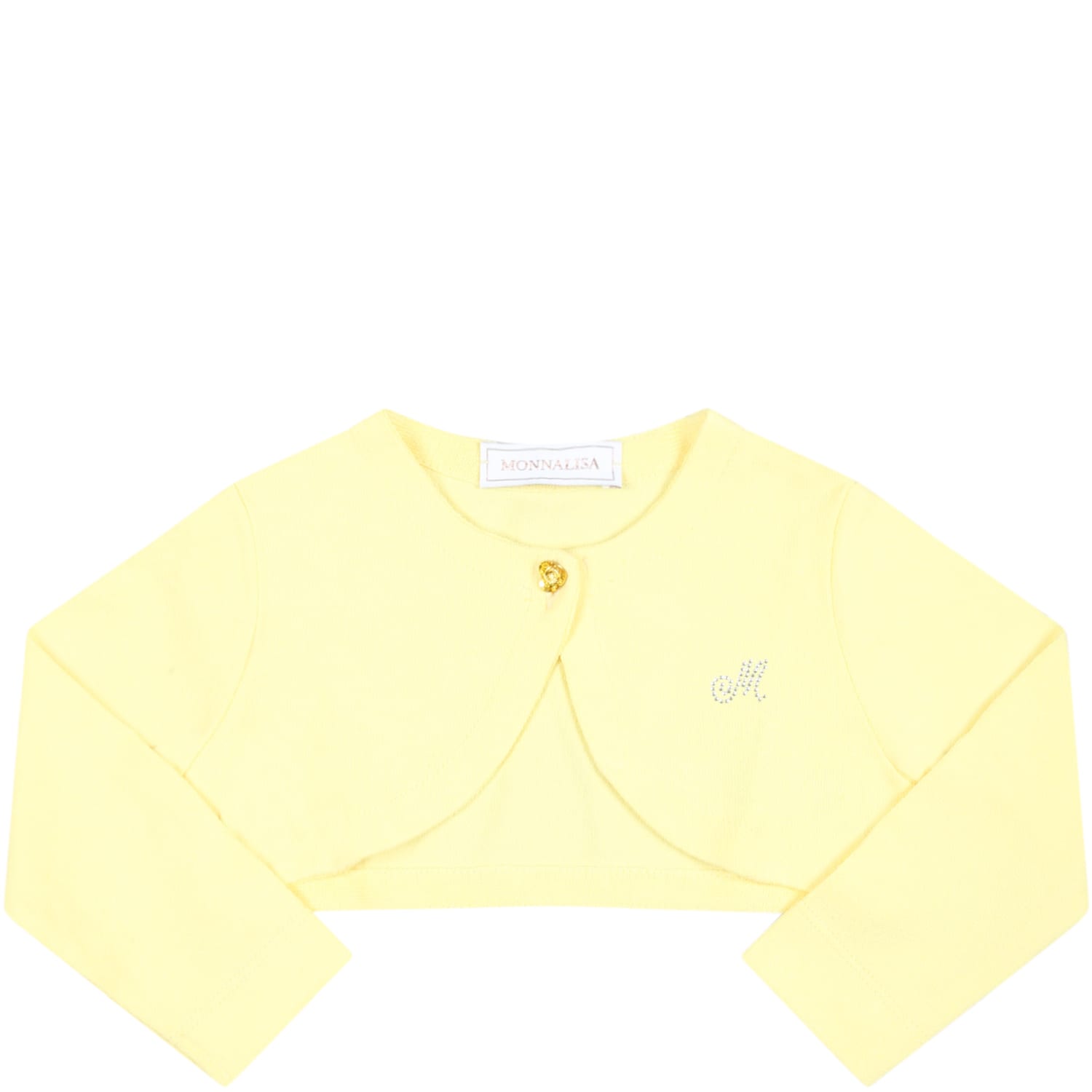 Shop Monnalisa Yellow Cardigan For Baby Girl With Logo