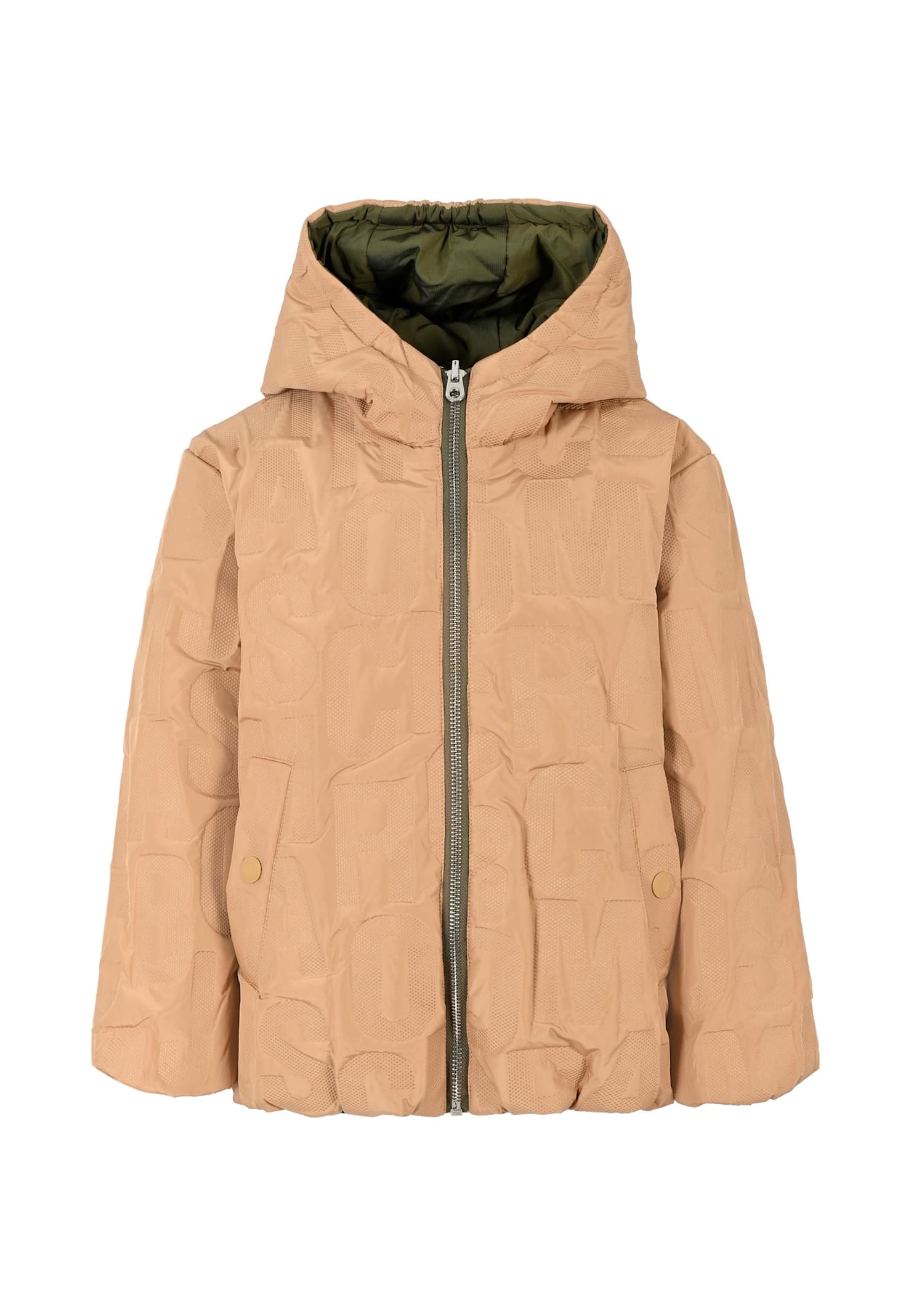 Marc Jacobs Beige Reversible Down Jacket For Boy With Logo In Green