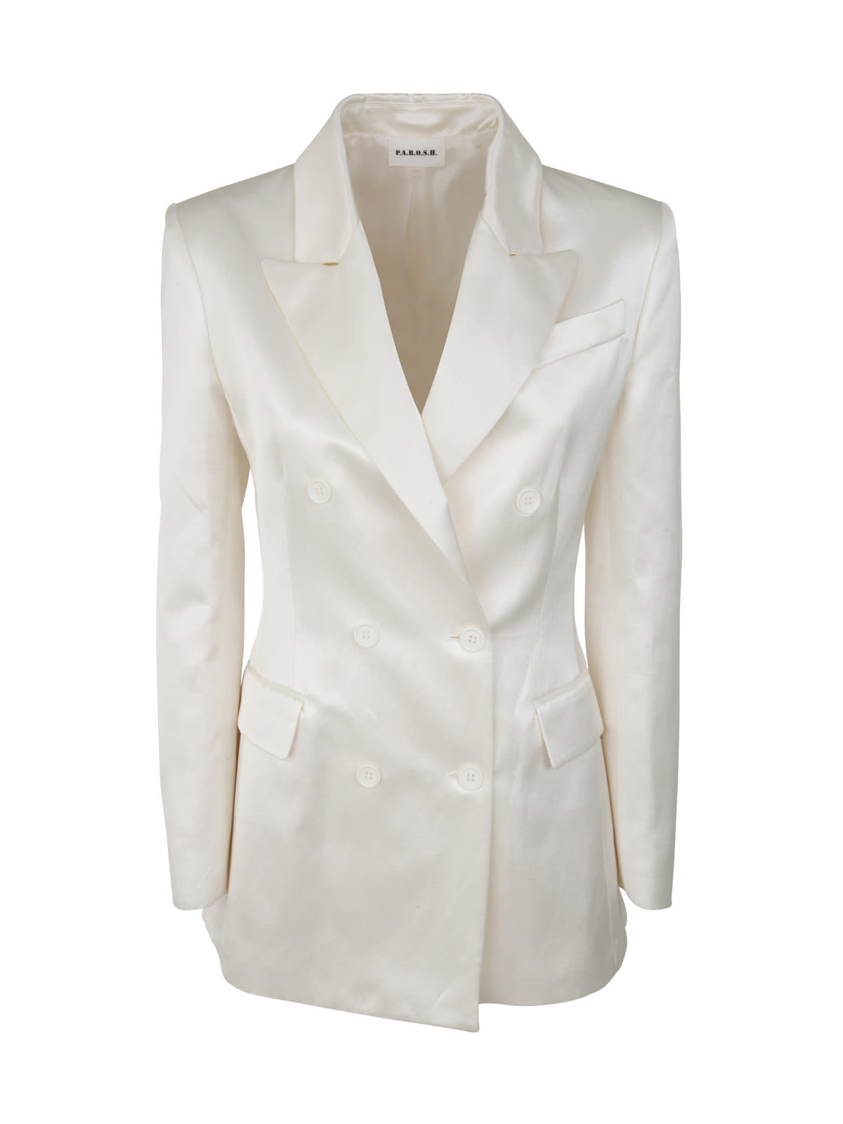 P.a.r.o.s.h Double Breasted Satin,viscose And Linen Jacket In Cream