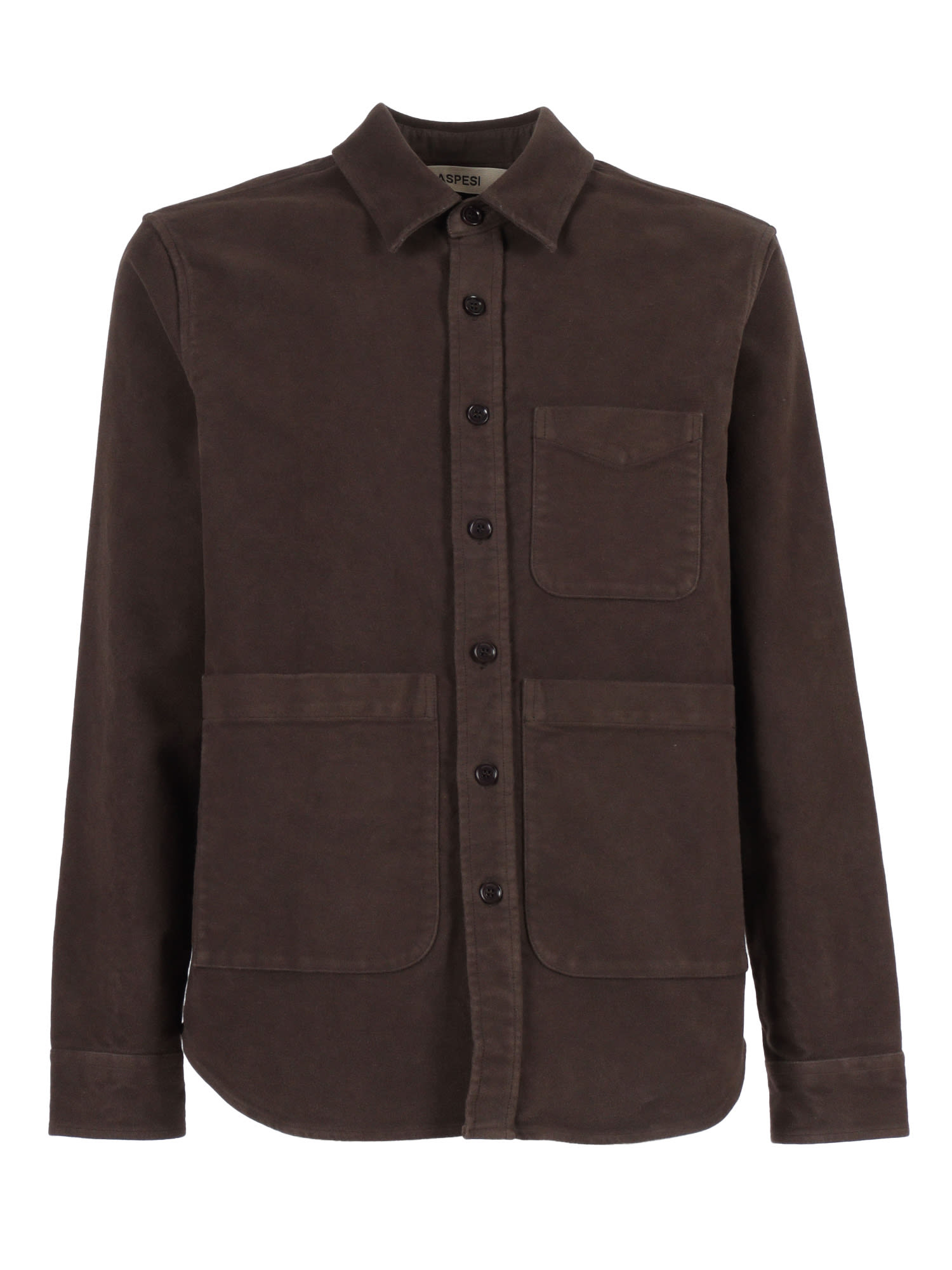 Aspesi Pointed Collar Button-up Shirt With Single Chest Pocket In Brown