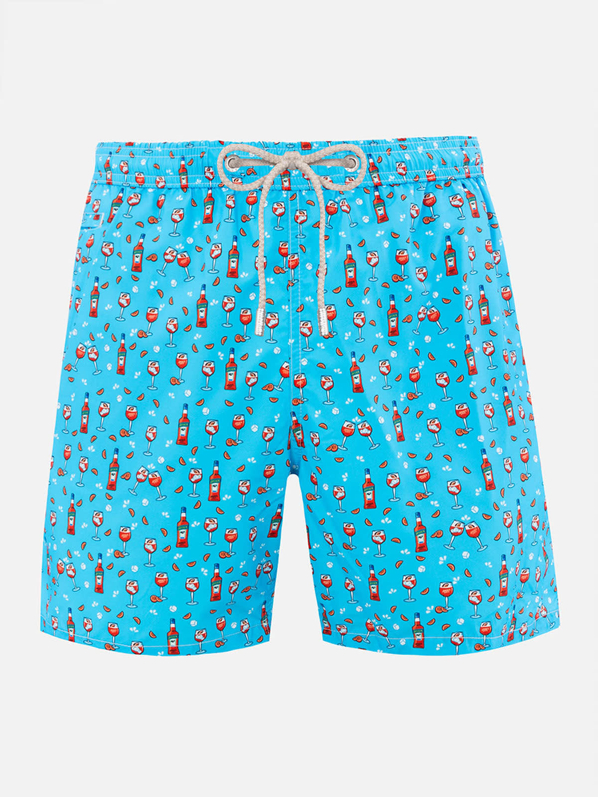 Shop Mc2 Saint Barth Man Lightweight Fabric Swim-shorts Lighting Micro Fantasy With Aperol Spritz Print Aperol Special Ed In Sky