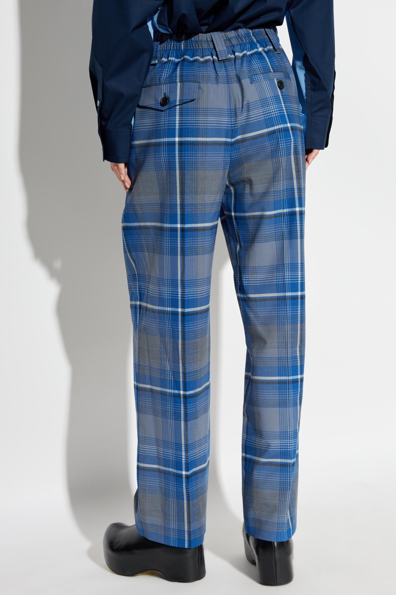 Shop Marni Plaid Pattern Pants  In Light Blue