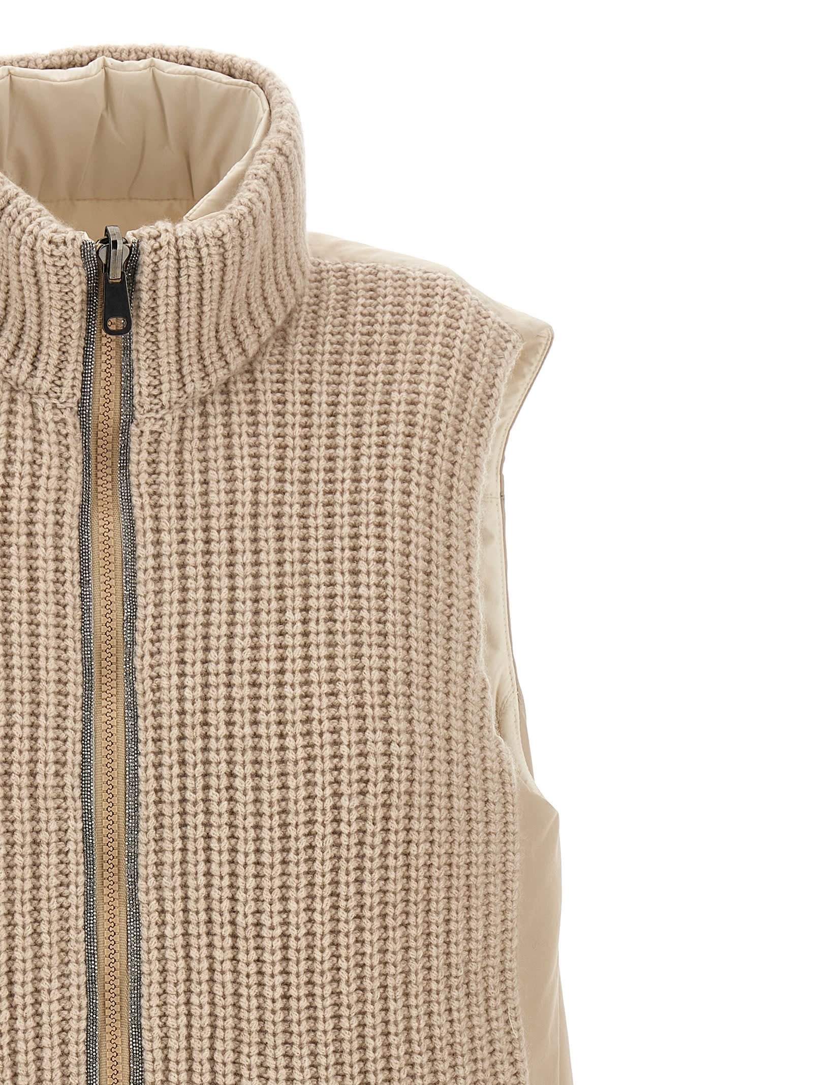 Shop Brunello Cucinelli Reversible Knit Insert Vest In Beige