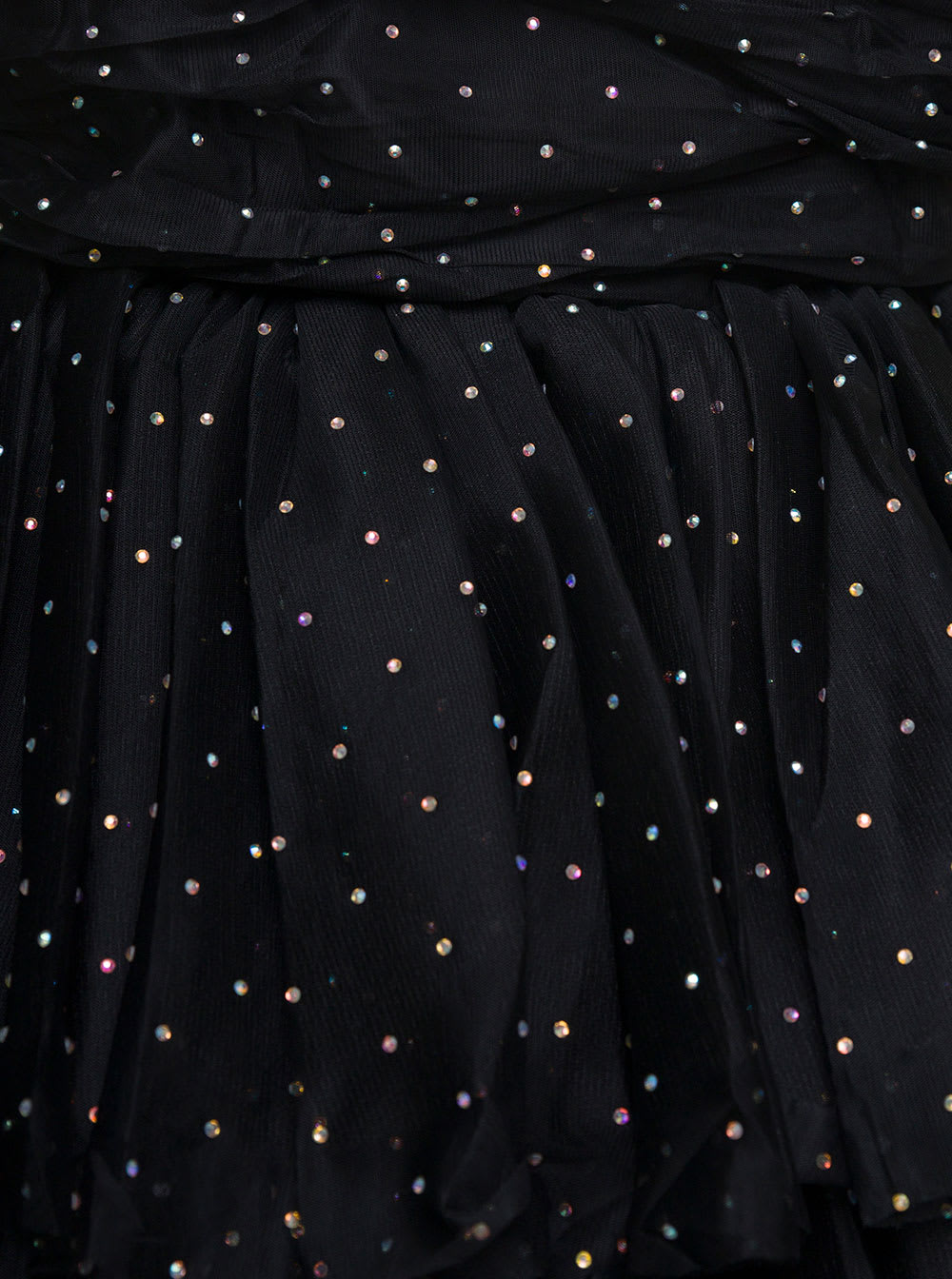 Shop Rotate Birger Christensen Mini Black Flounced Dress With All-over Rhinestones Embellishment In Mesh Woman