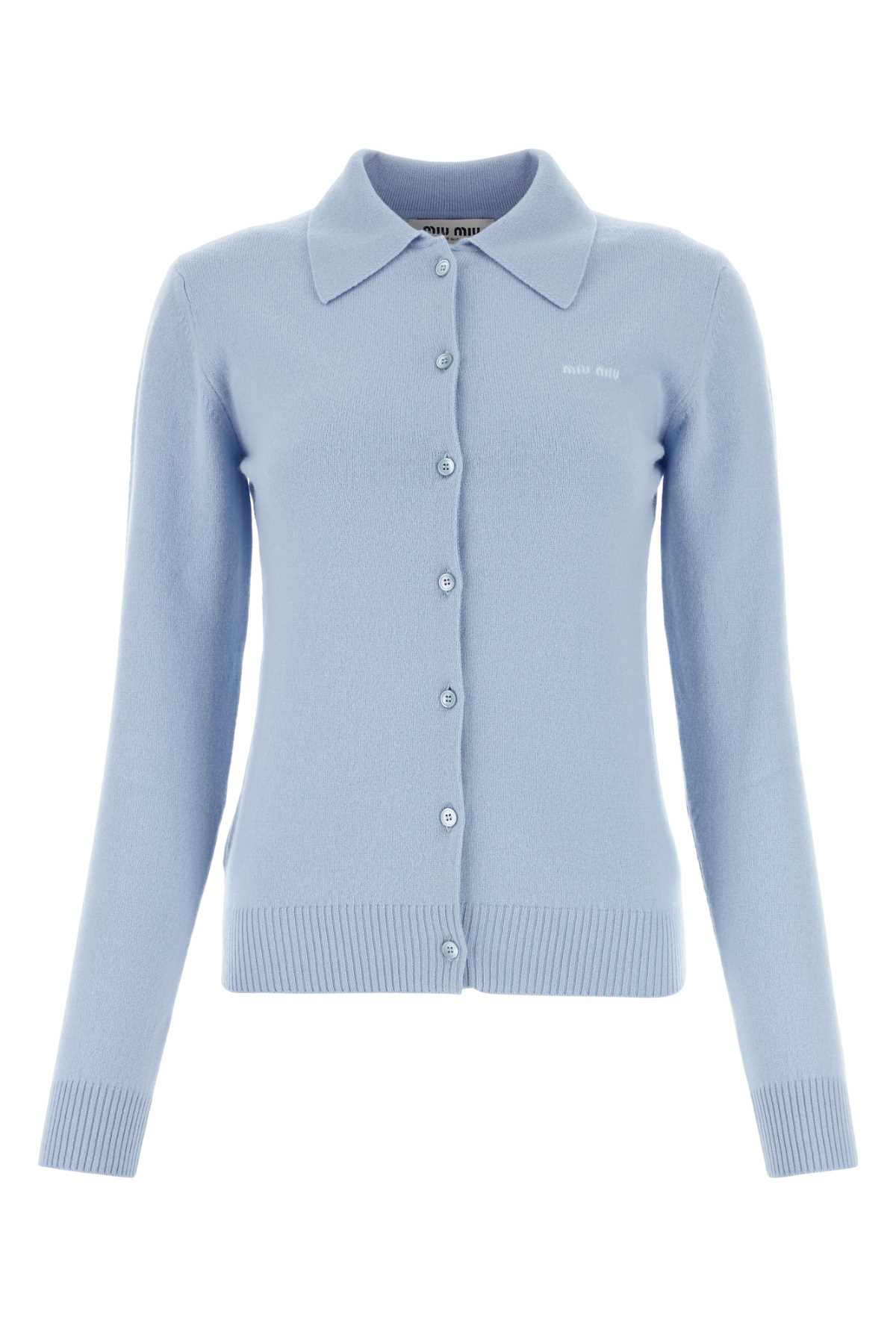 Shop Miu Miu Light Blue Cashmere Cardigan In Cielo