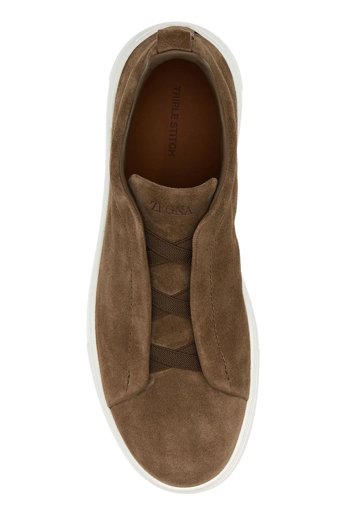 Shop Zegna Dove Grey Suede Triple Stitch Slip Ons In Coc