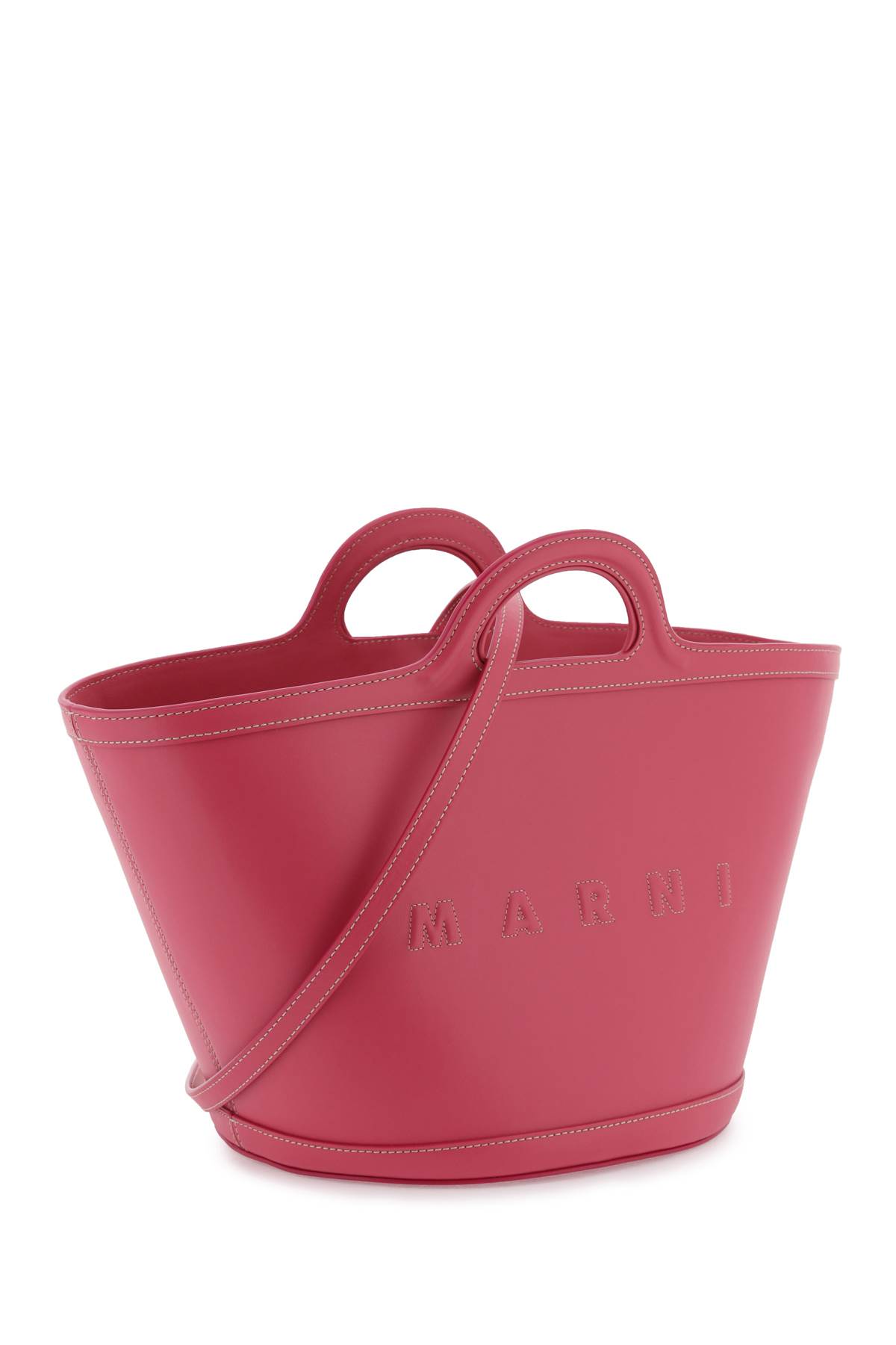 Shop Marni Leather Small Tropicalia Bucket Bag In Light Orchid (pink)