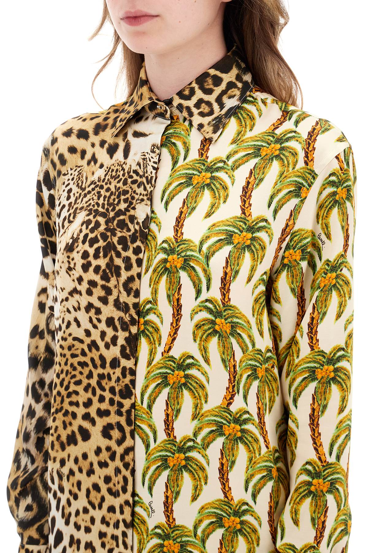 Shop Roberto Cavalli Jaguar And Palm Tree Printed Shirt In Multi (beige)