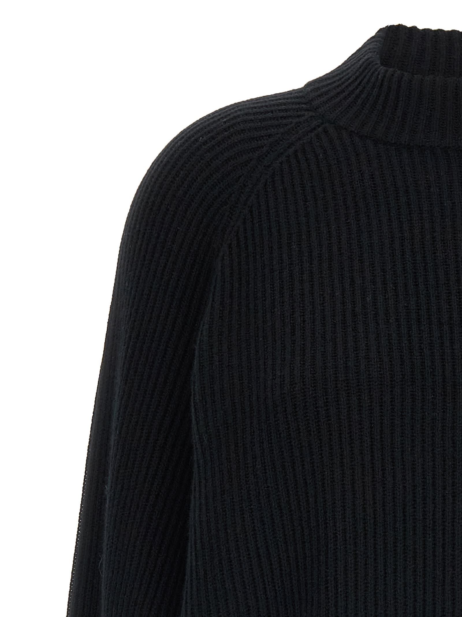 Brunello Cucinelli Ribbed High Neck Sweater With Cuffed Sleeves In Blue