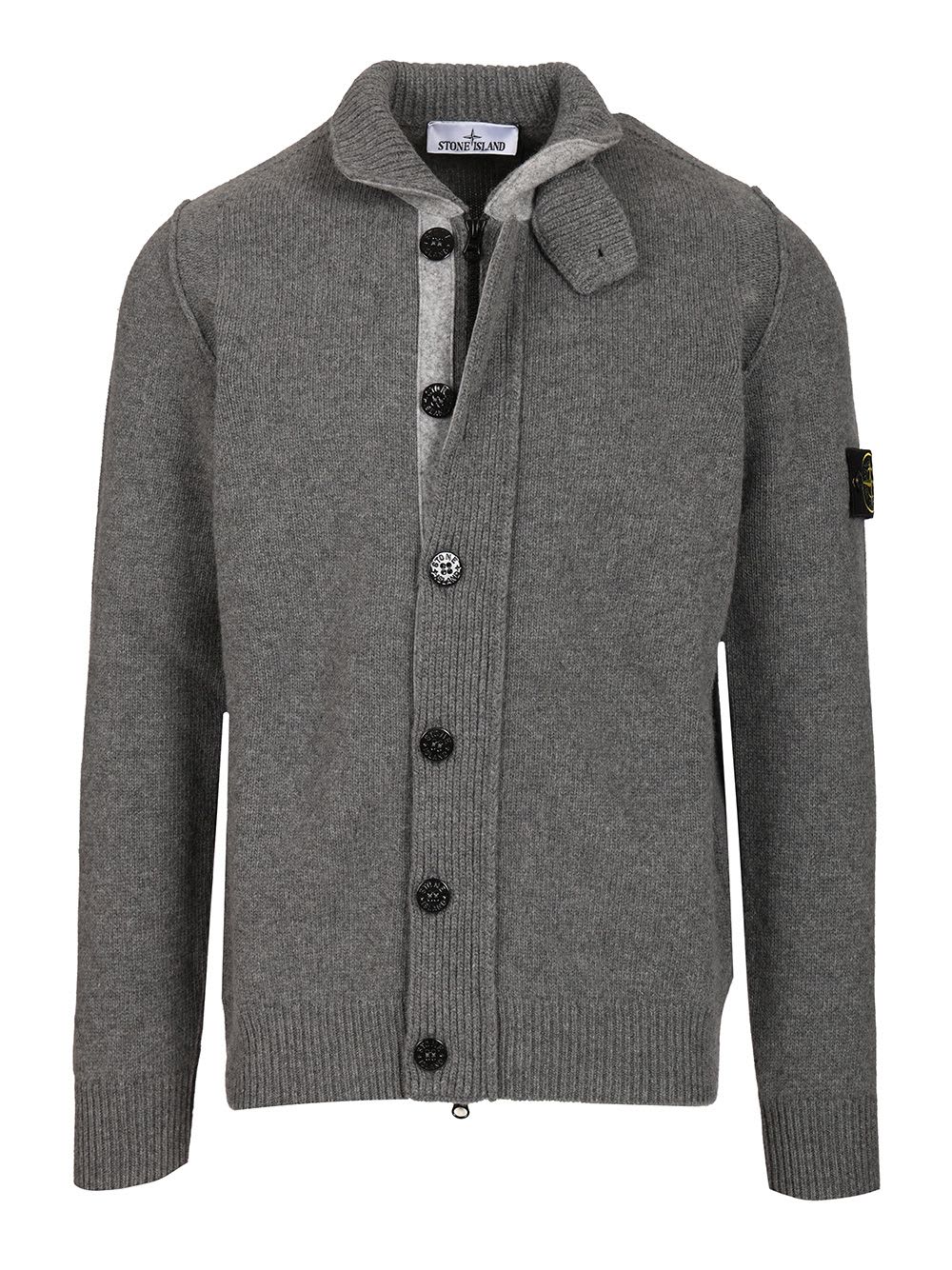 Stone Island Knit Button-up Jumper In Lamb Wool And Nylon Blend In Gray