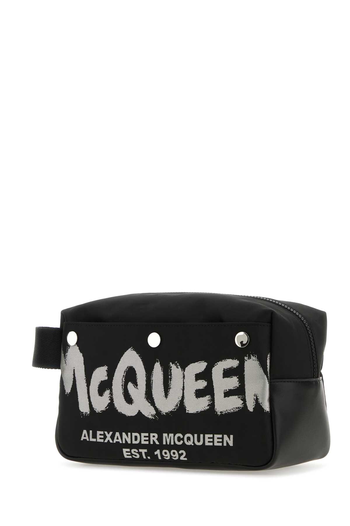 Shop Alexander Mcqueen Black Fabric Mcqueen Graffiti Beauty Case In Blackoffwhite