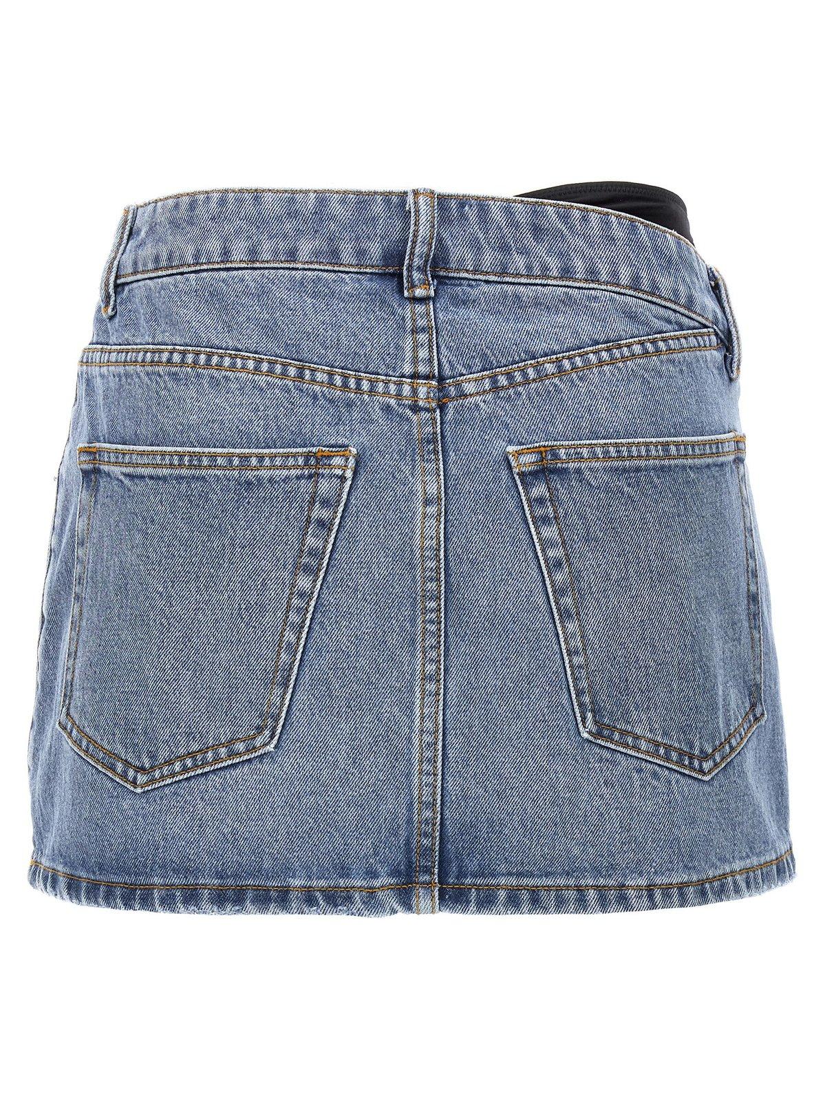 ALEXANDER WANG ASYMMETRIC BIKINI LAYER MINI DENIM SKIRT 