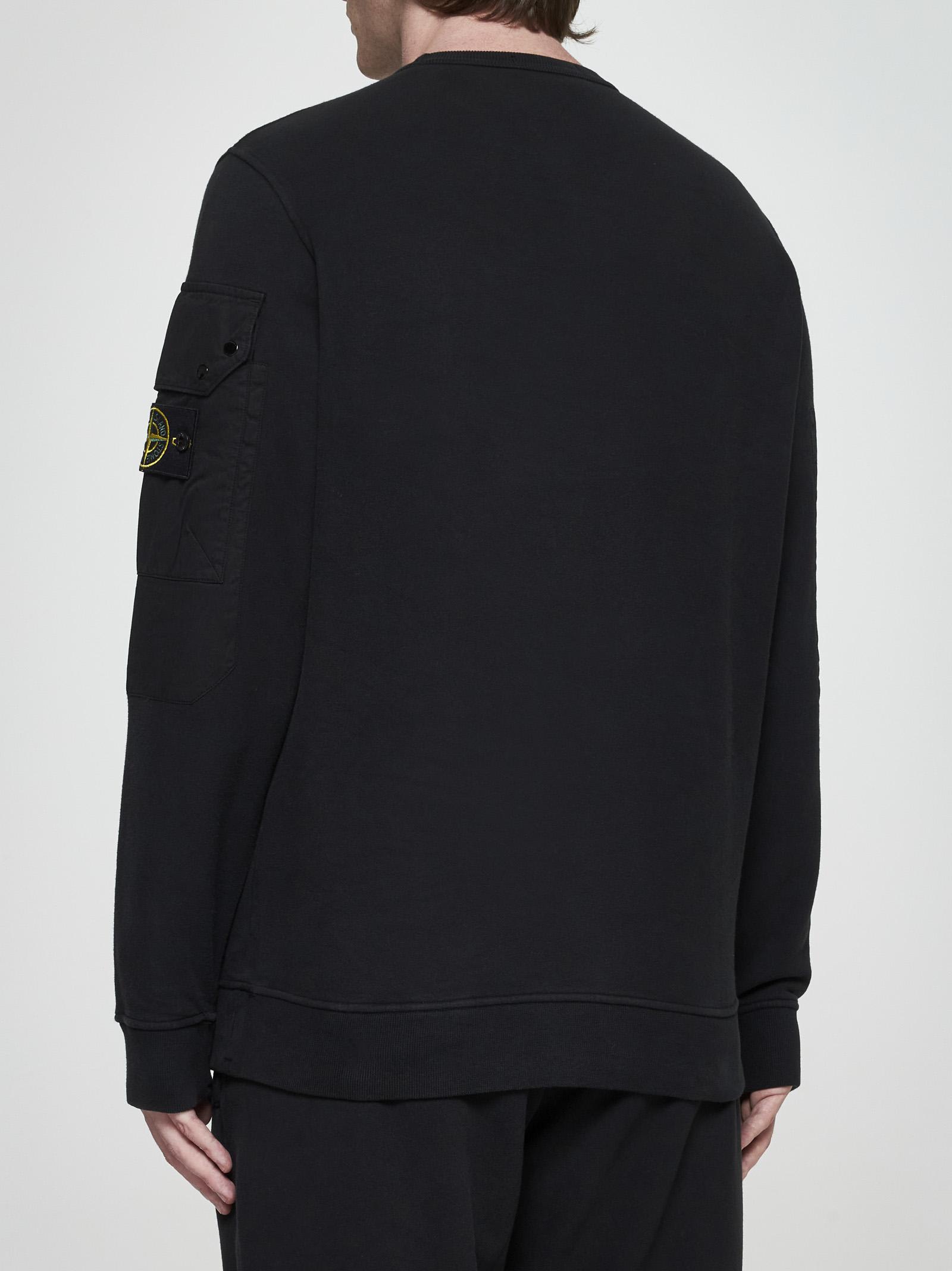 Shop Stone Island Sleeve-pocket Cotton Sweatshirt In Nero