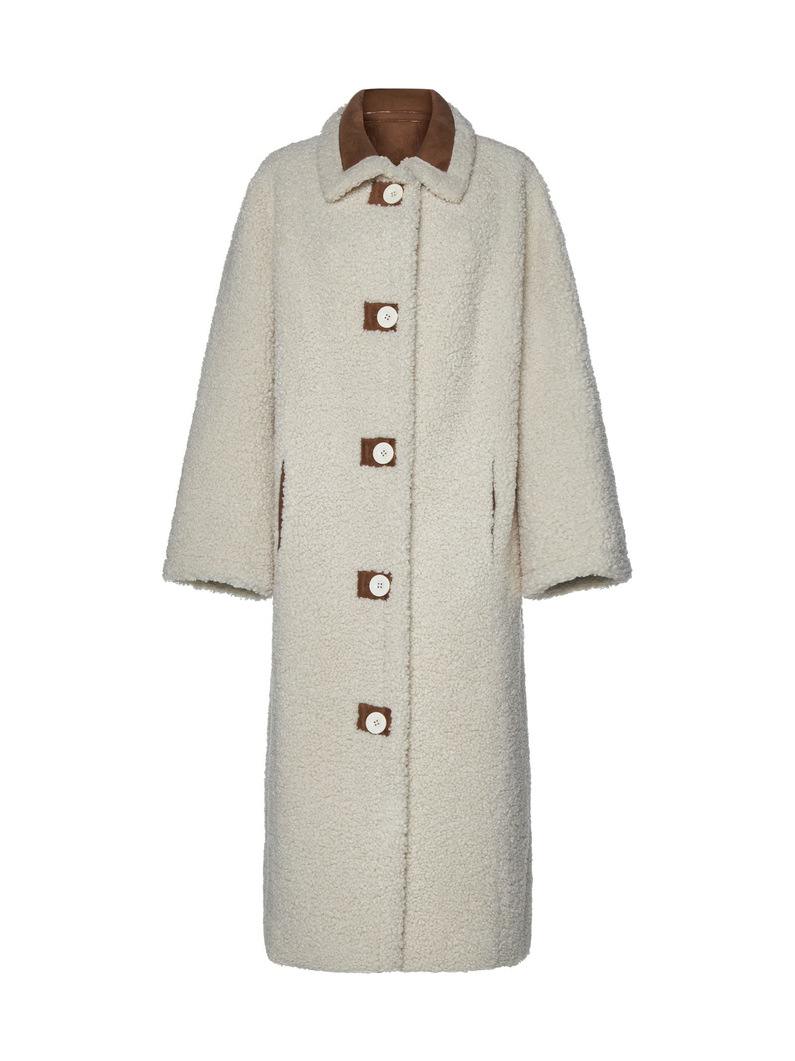 Stand Studio Button-up Faux-fur Coat In Off White Tan