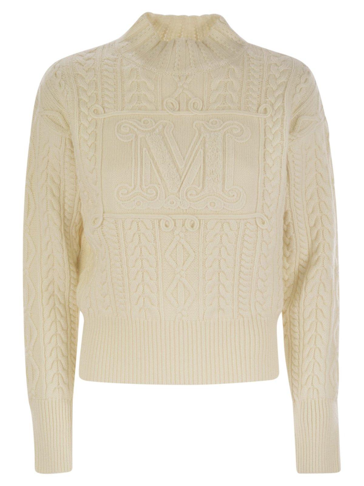 Max Mara Mini Wool And Cashmere Sweater With Diamond Cable Knit Design In White