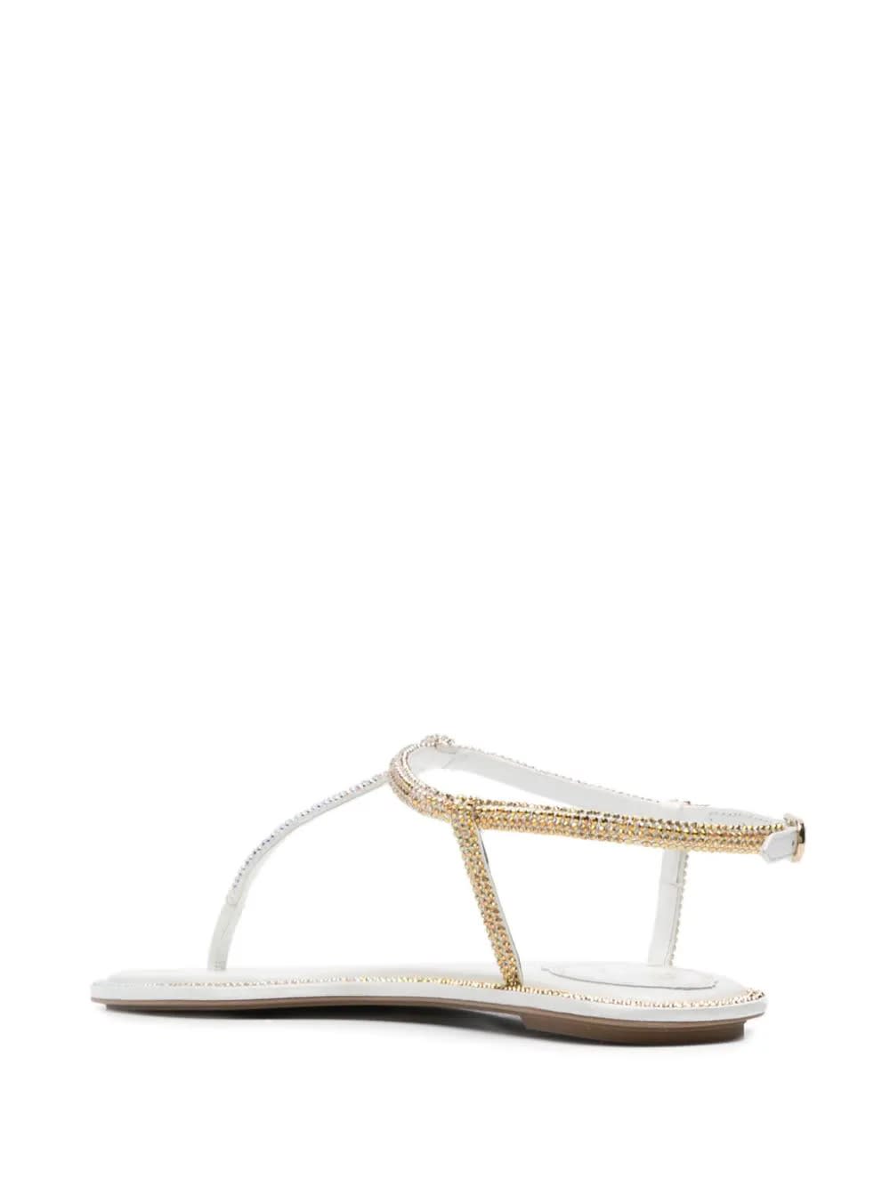 RENÉ CAOVILLA IVORY DIANA SANDAL WITH GOLD AND SILVER CRYSTALS 10 