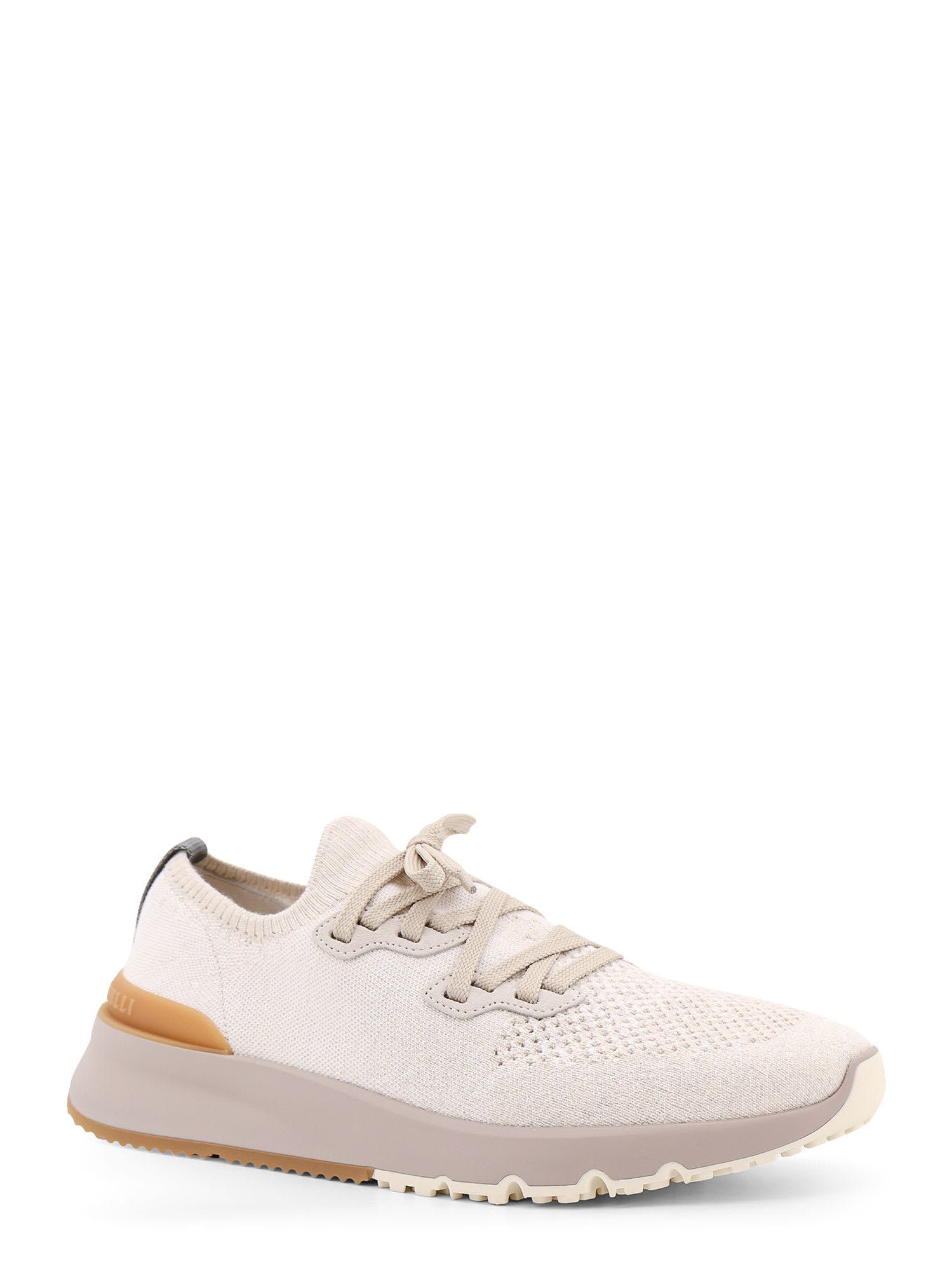 Brunello Cucinelli Cotton Sneakers In Ivory With Front Lace-up Fastening In White