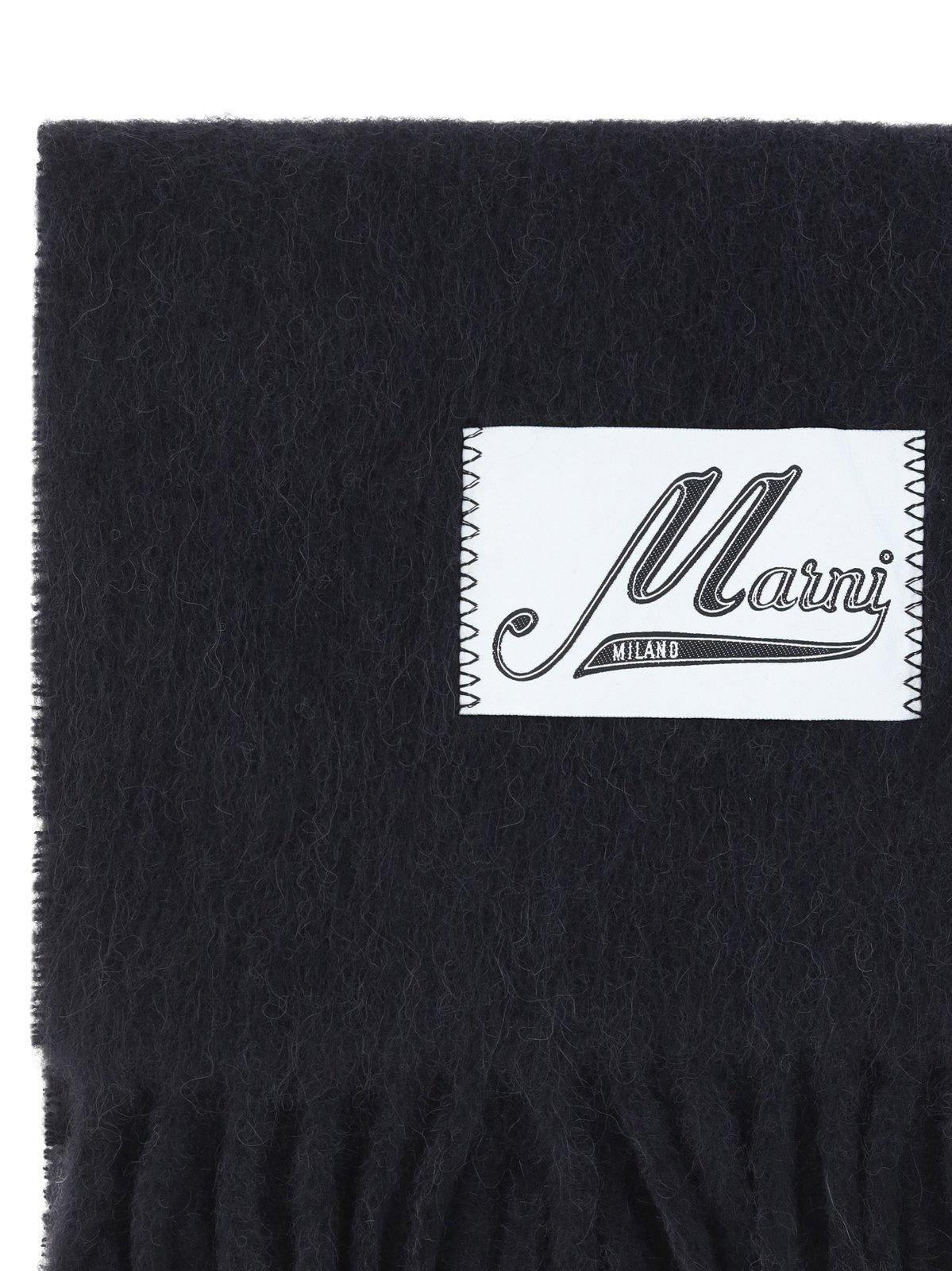 Shop Marni Logo Patch Fringed Scarf