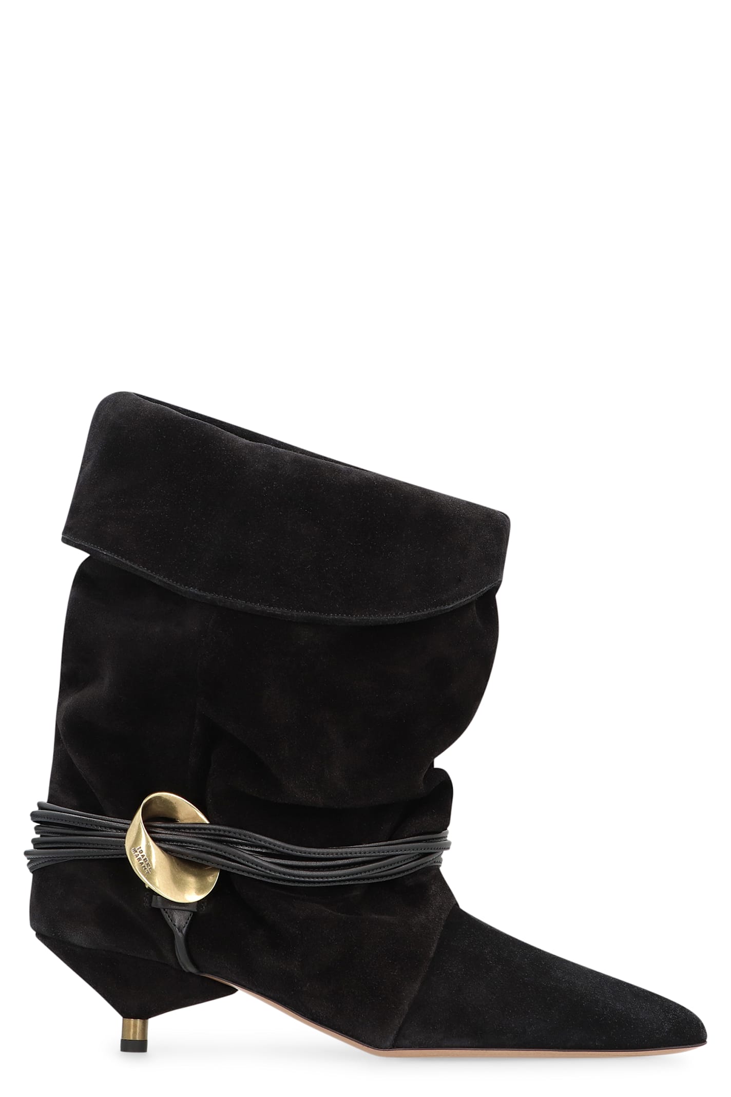 Isabel Marant Edrika Leather-trimmed Embellished Gathered Suede Ankle Boots In Black