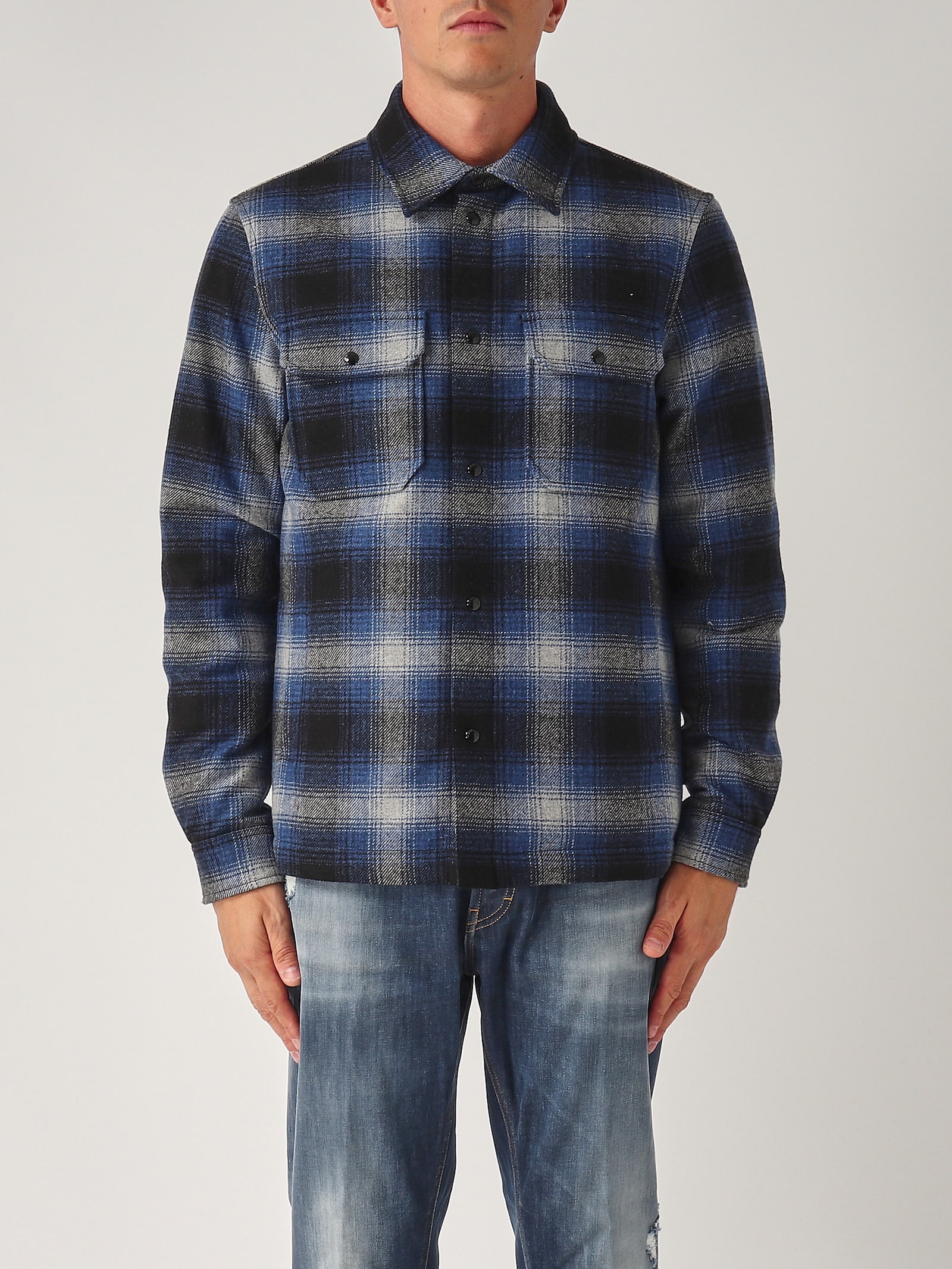 Woolrich Alaskan Wool Check Overshirt Shirt In Blue