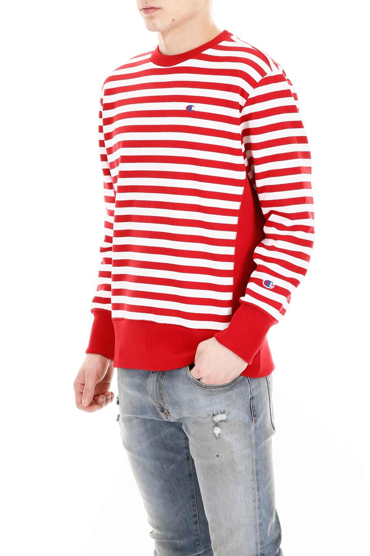 Champion Champion Striped Logo Sweatshirt - HTR WHT RED WHITE (White ...