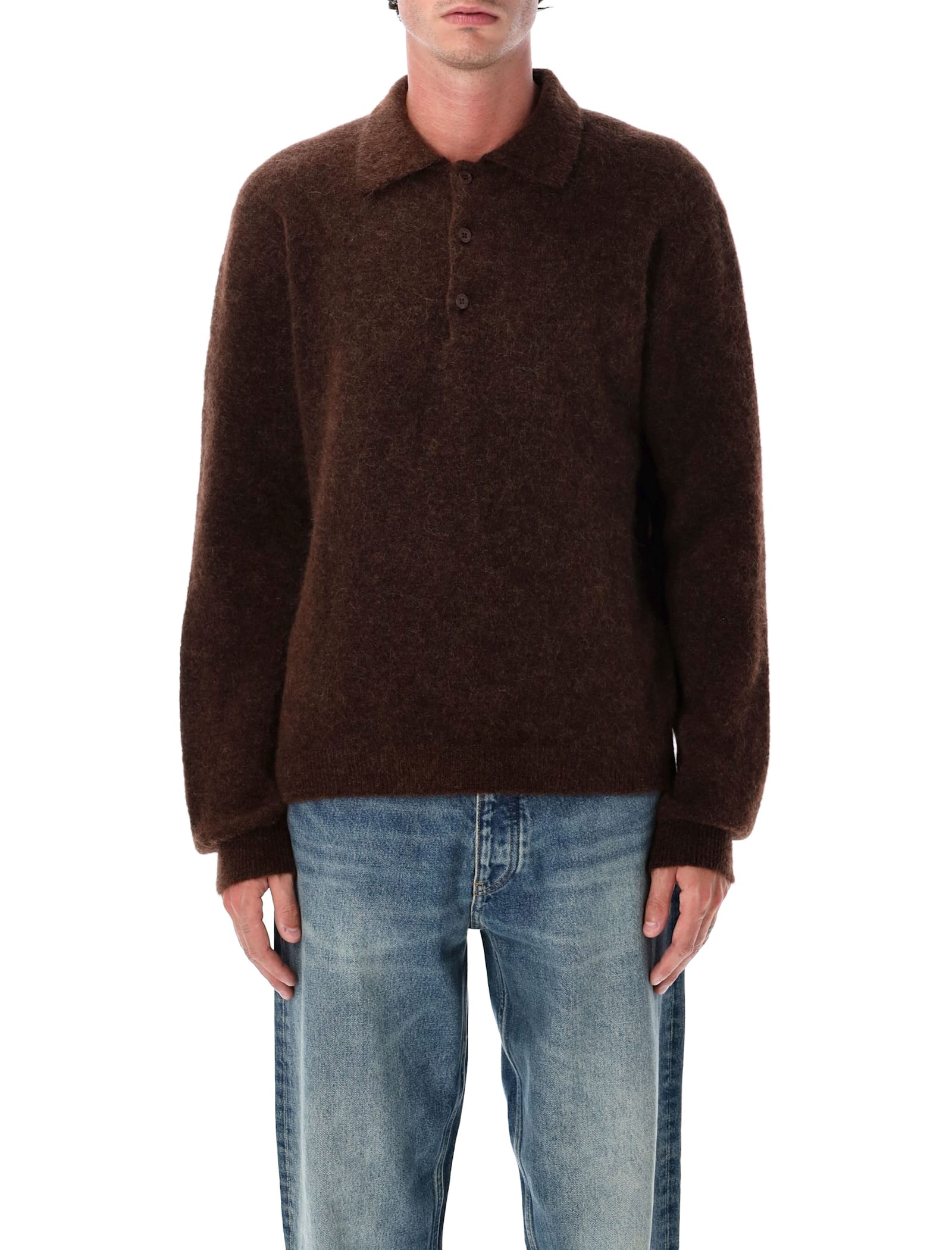 Sunflower Mohair Blend Polo Sweater In Brown