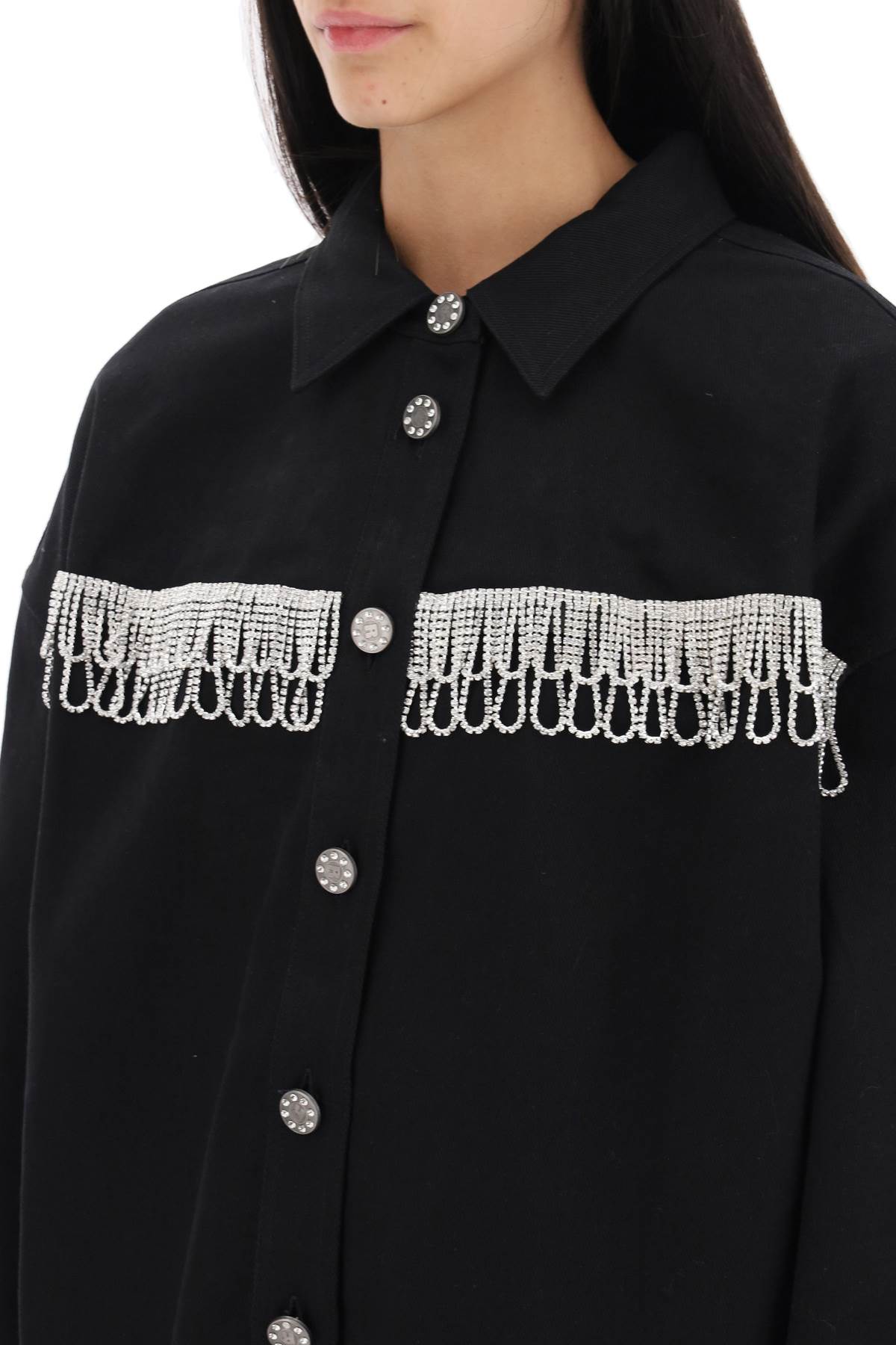 Rotate Birger Christensen Rotate Overshirt With Crystal Fringes In Black