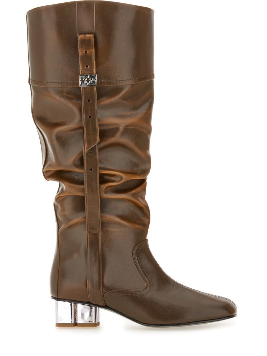 Ganni Slouchy Boot Butterfly In Brown